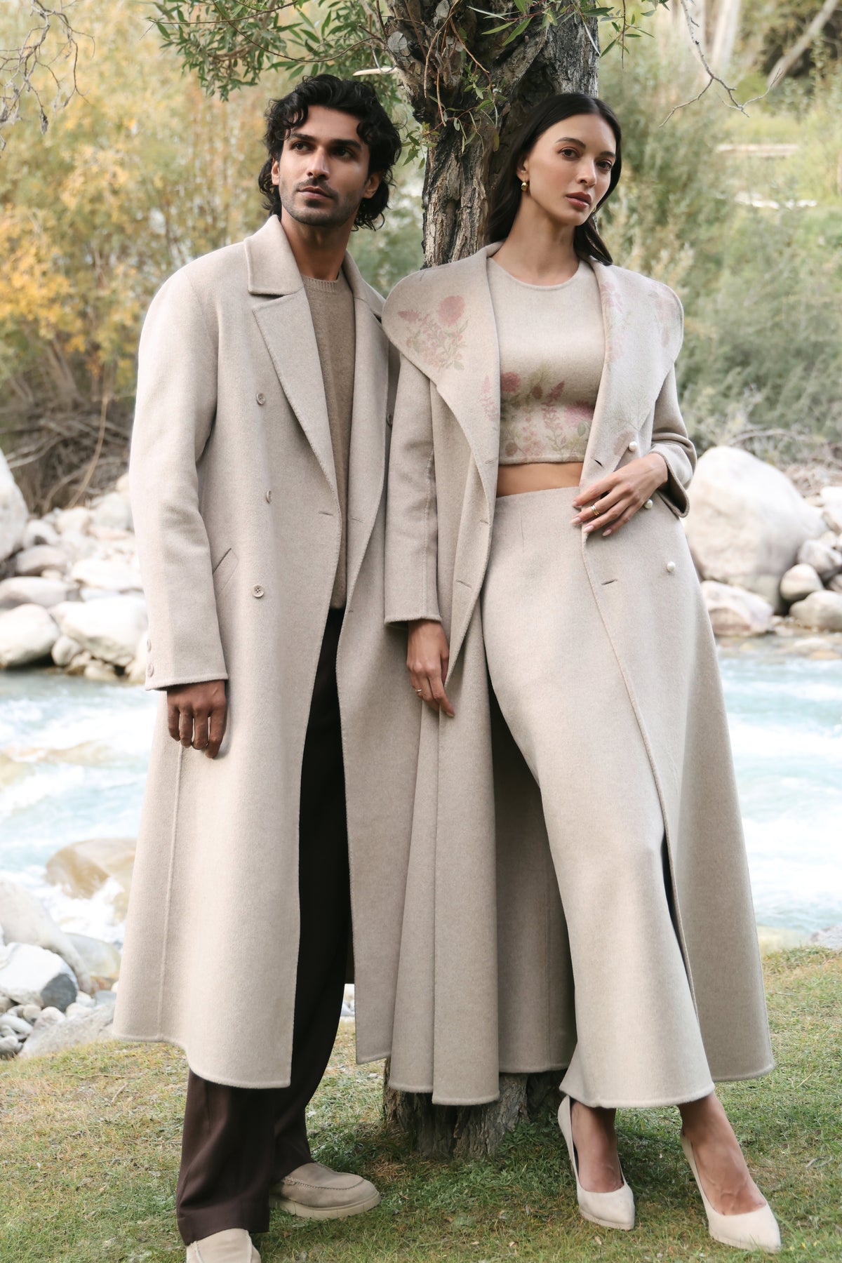 Cashmere-Silk-Merino Blend Column Skirt (Winter Oat)