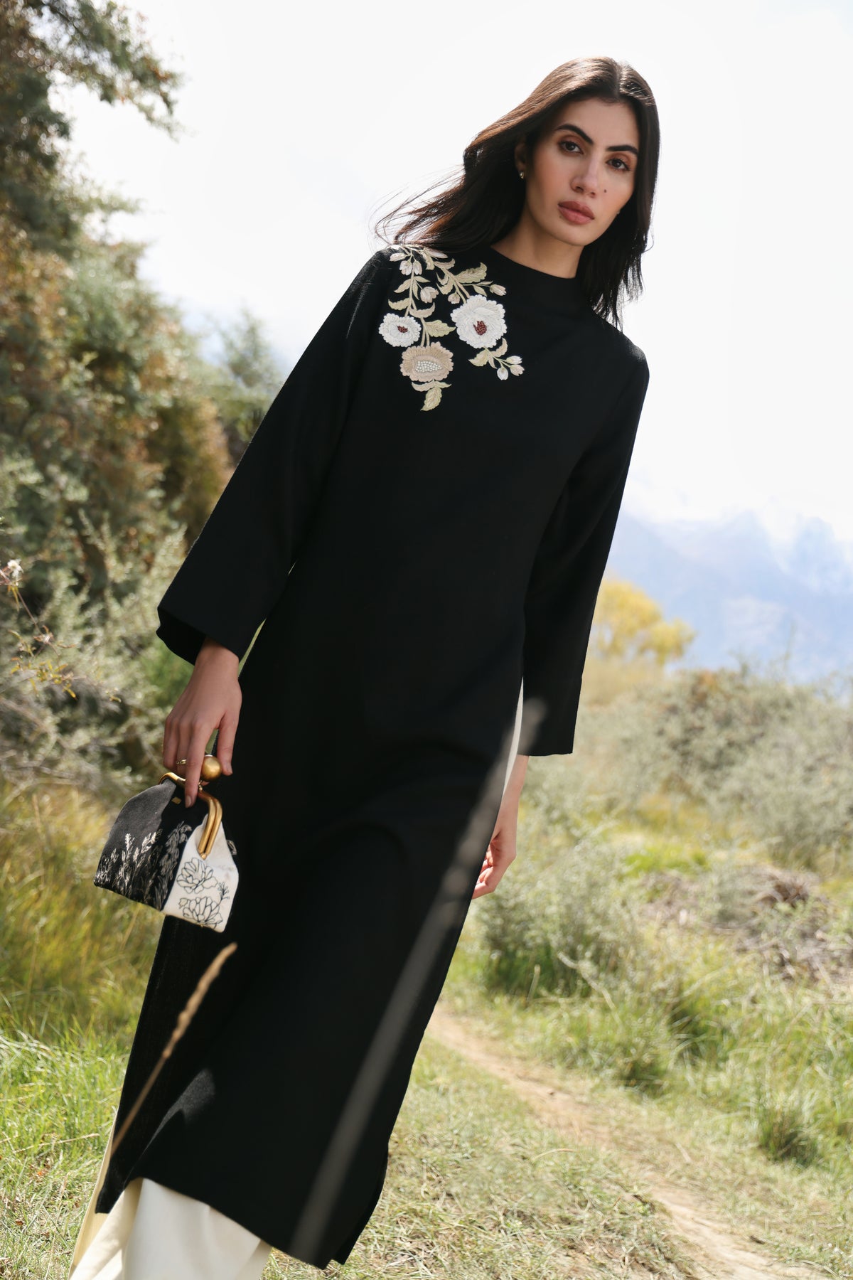 Nightfall Long Woollen Top (Black) & Laha Woollen Pants (Ivory)