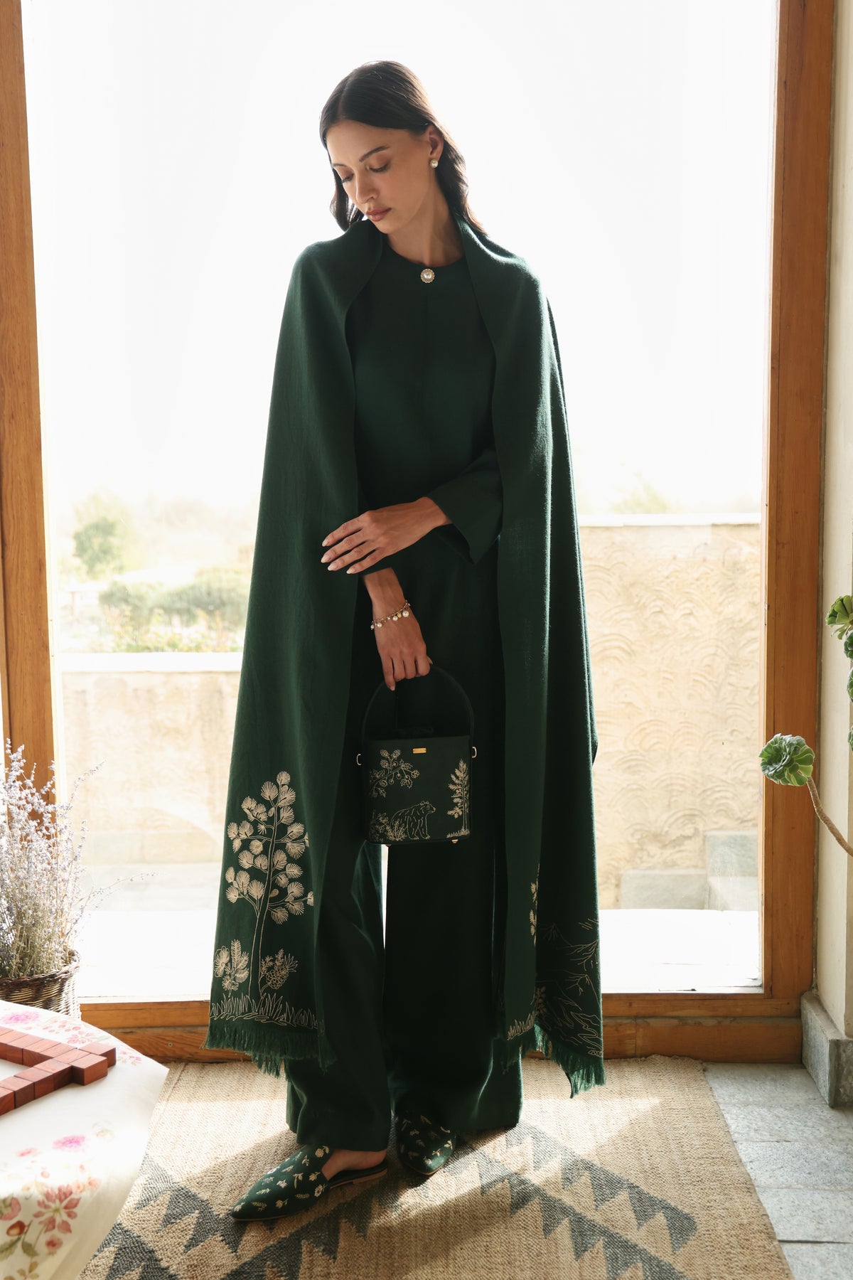 Evergreen Woollen Shawl (Forest Pine)