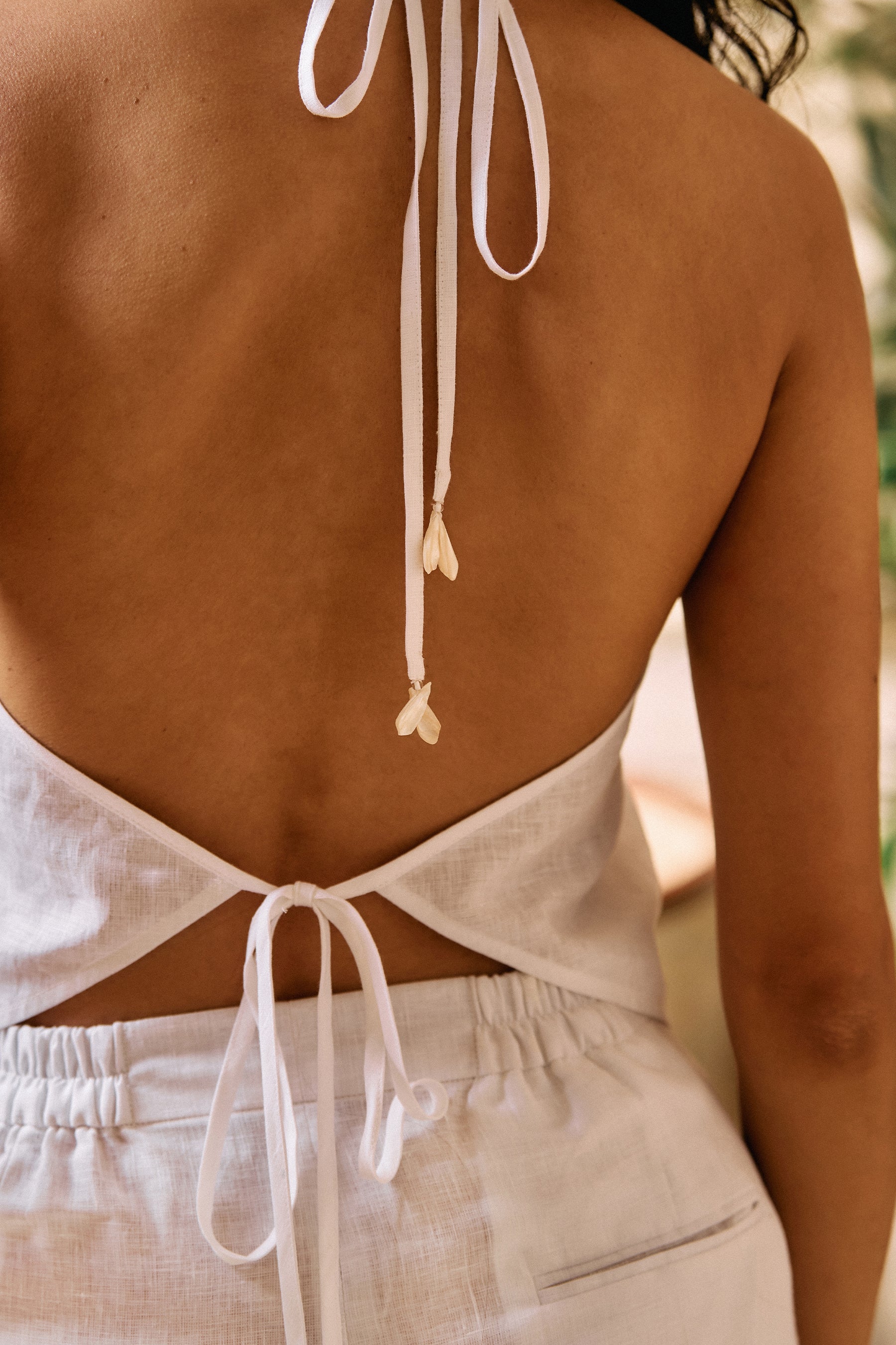 White Pineapple Bare Back Organic Linen Top