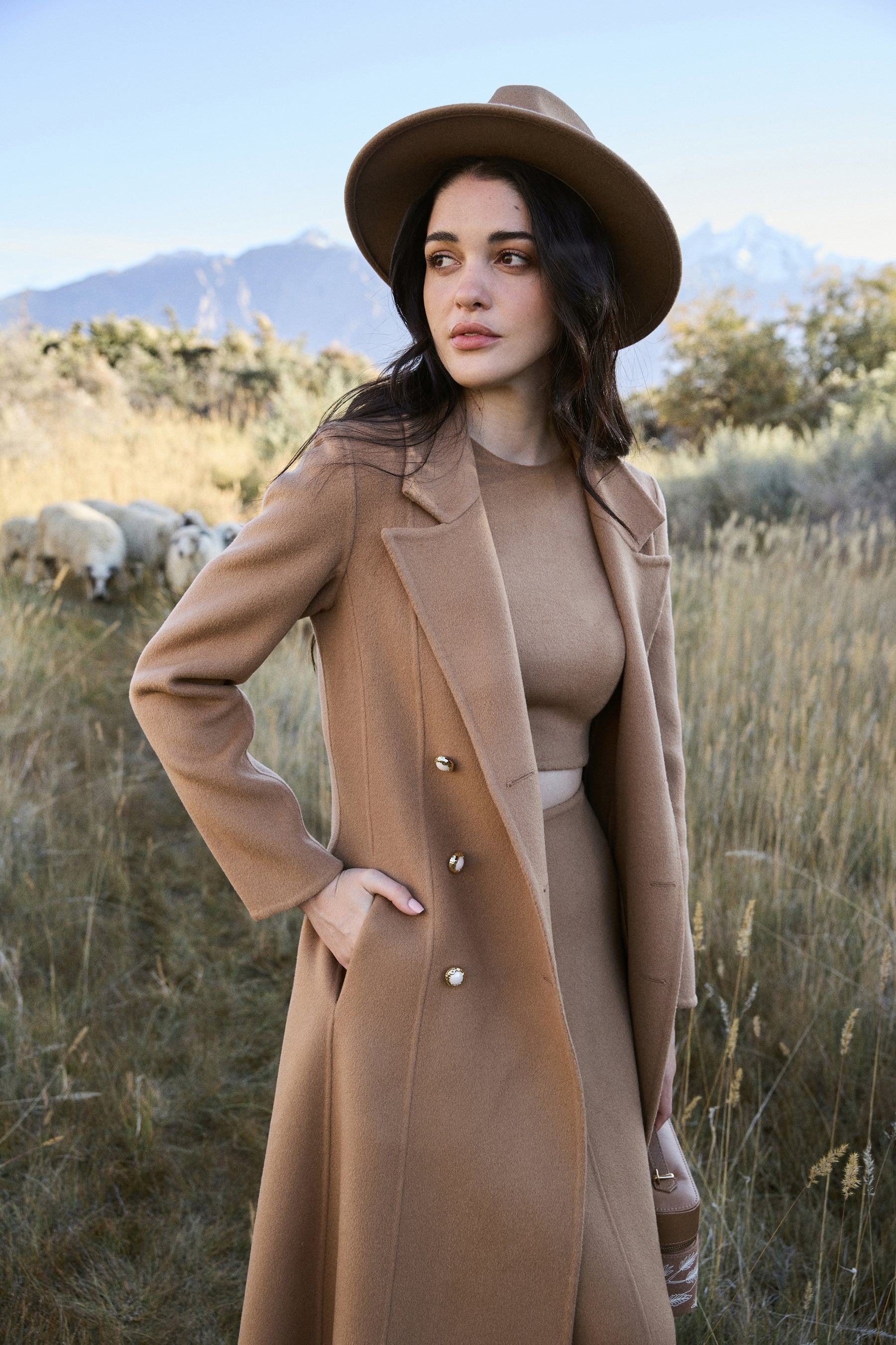 Cashmere-Silk-Merino Blend Dress Coat (Warm Honey)