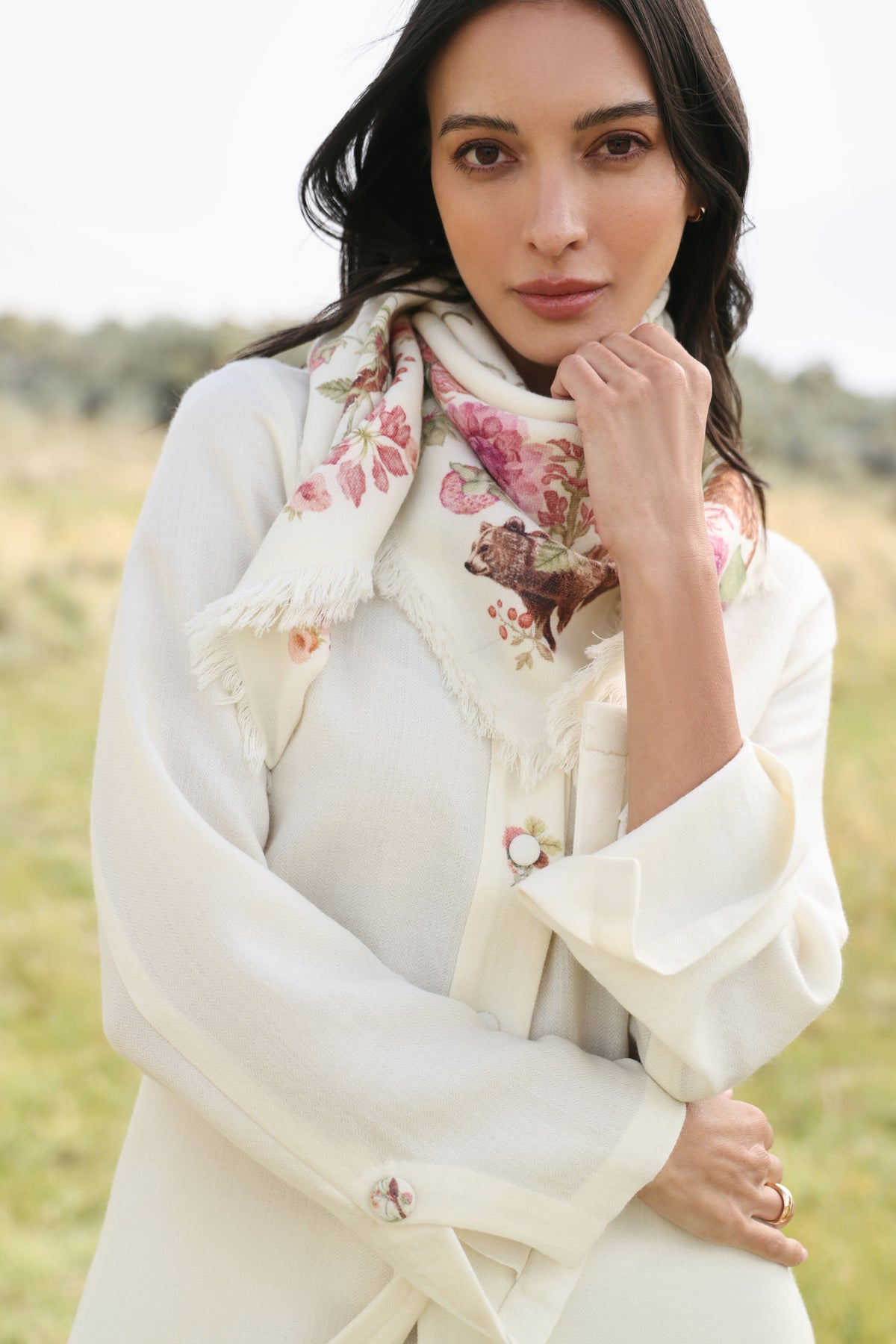 Winter Hush Woollen Scarf (Ivory Alpine Botanics)