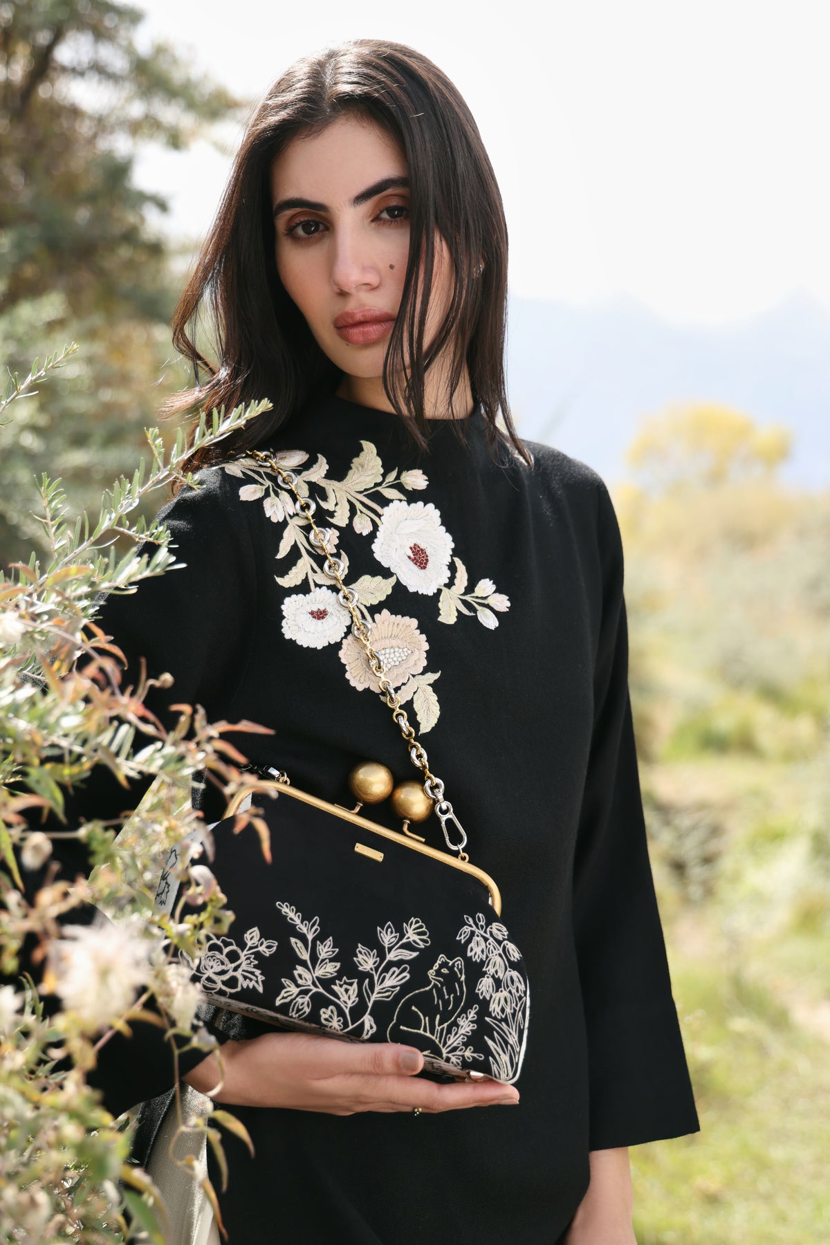 Nightfall Long Woollen Top (Black) & Laha Woollen Pants (Ivory)