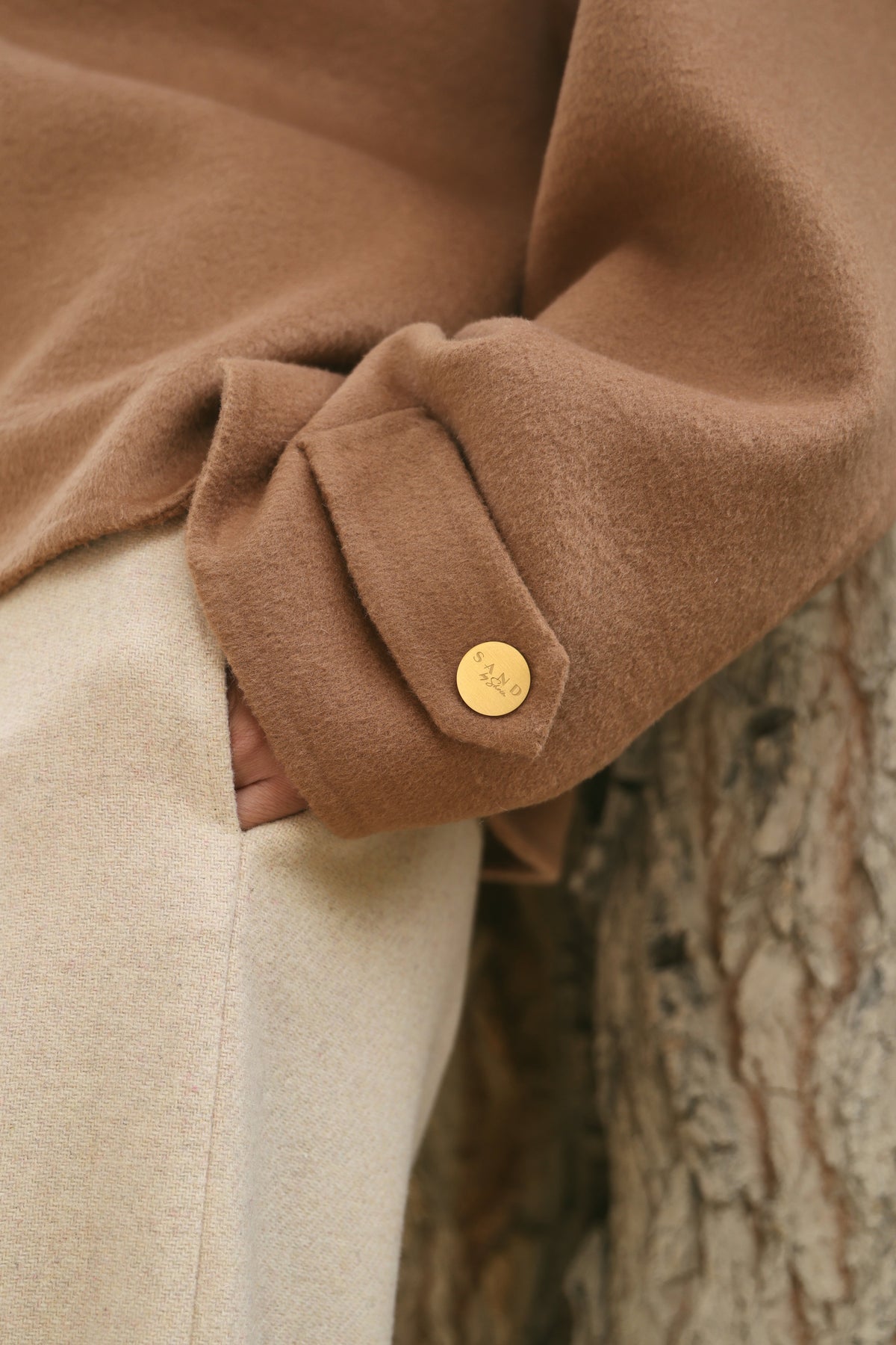 Merino Wool Blend High Neck Zip Up Jacket (Caramel)