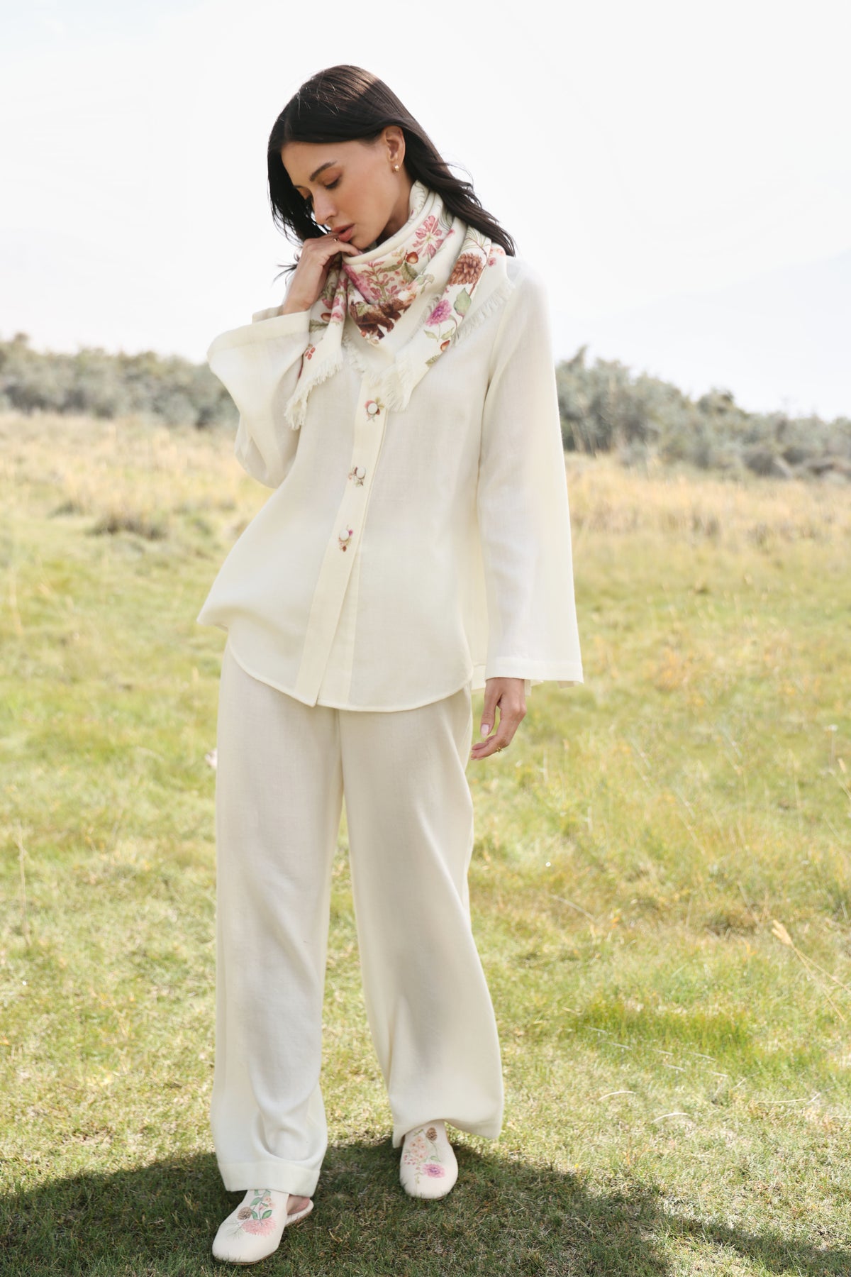 Winter Hush Woollen Scarf (Ivory Alpine Botanics)
