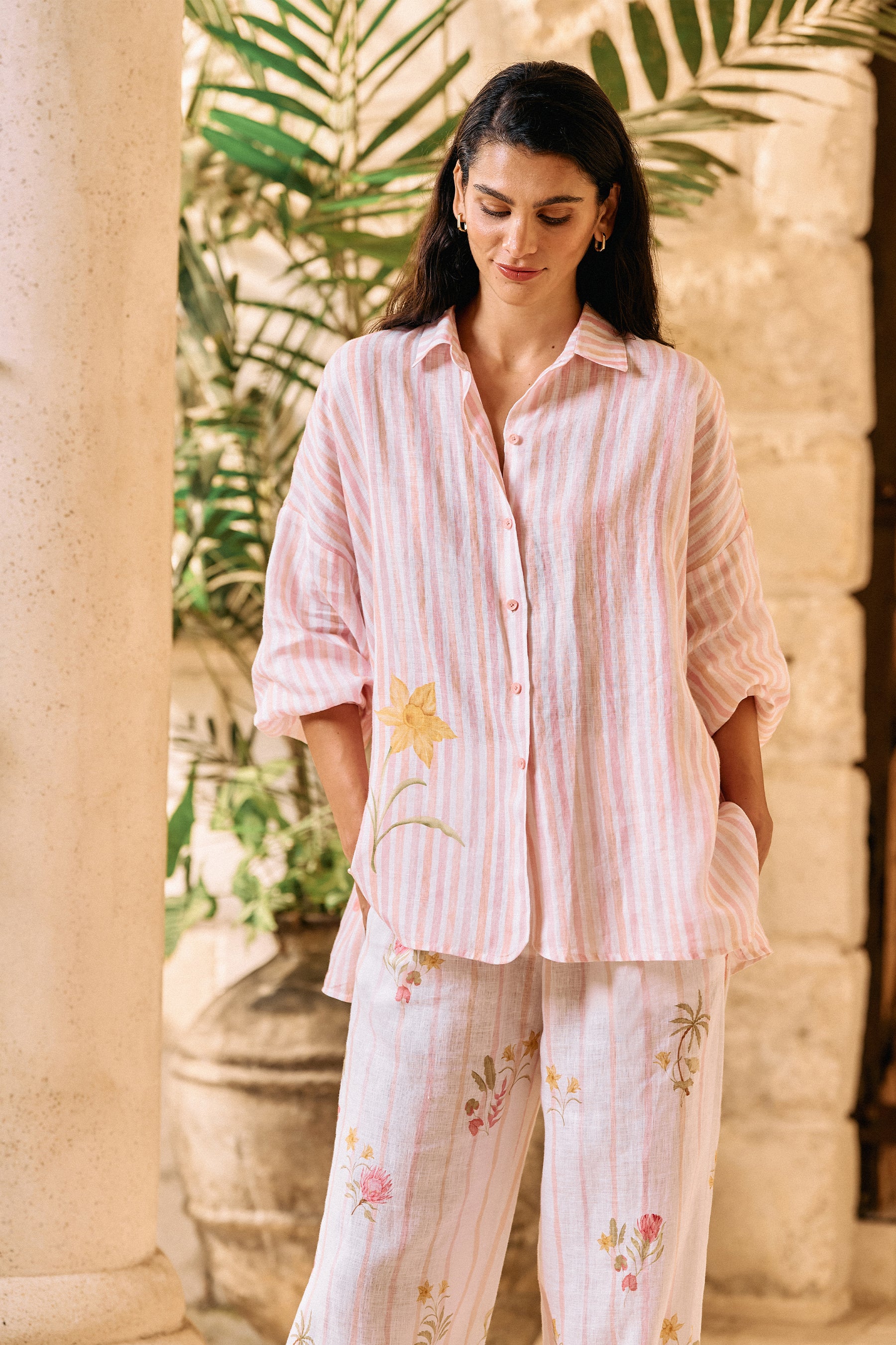 Postcard Fluid Shirt & Postcard Pants (White Floral Print)