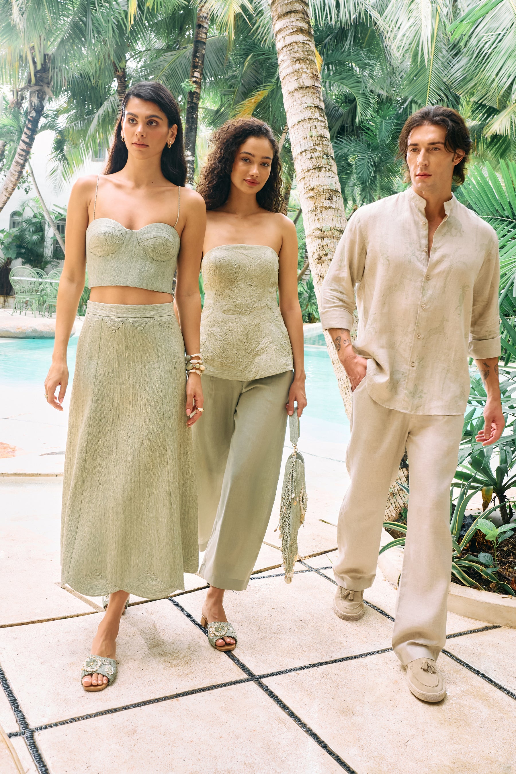 Sage Natural Raffia Olive Palm Crop Top
