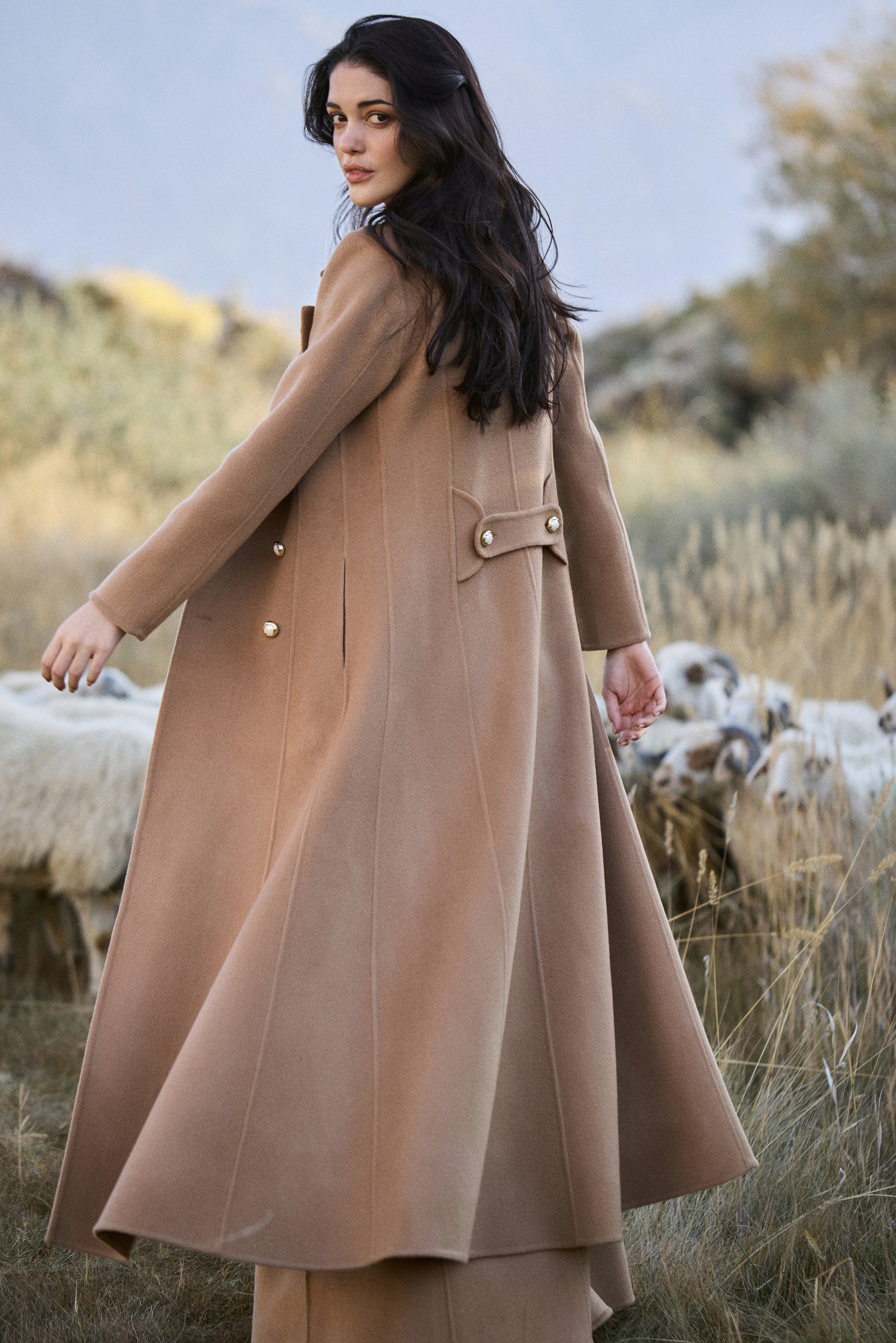Cashmere-Silk-Merino Blend Dress Coat (Warm Honey)
