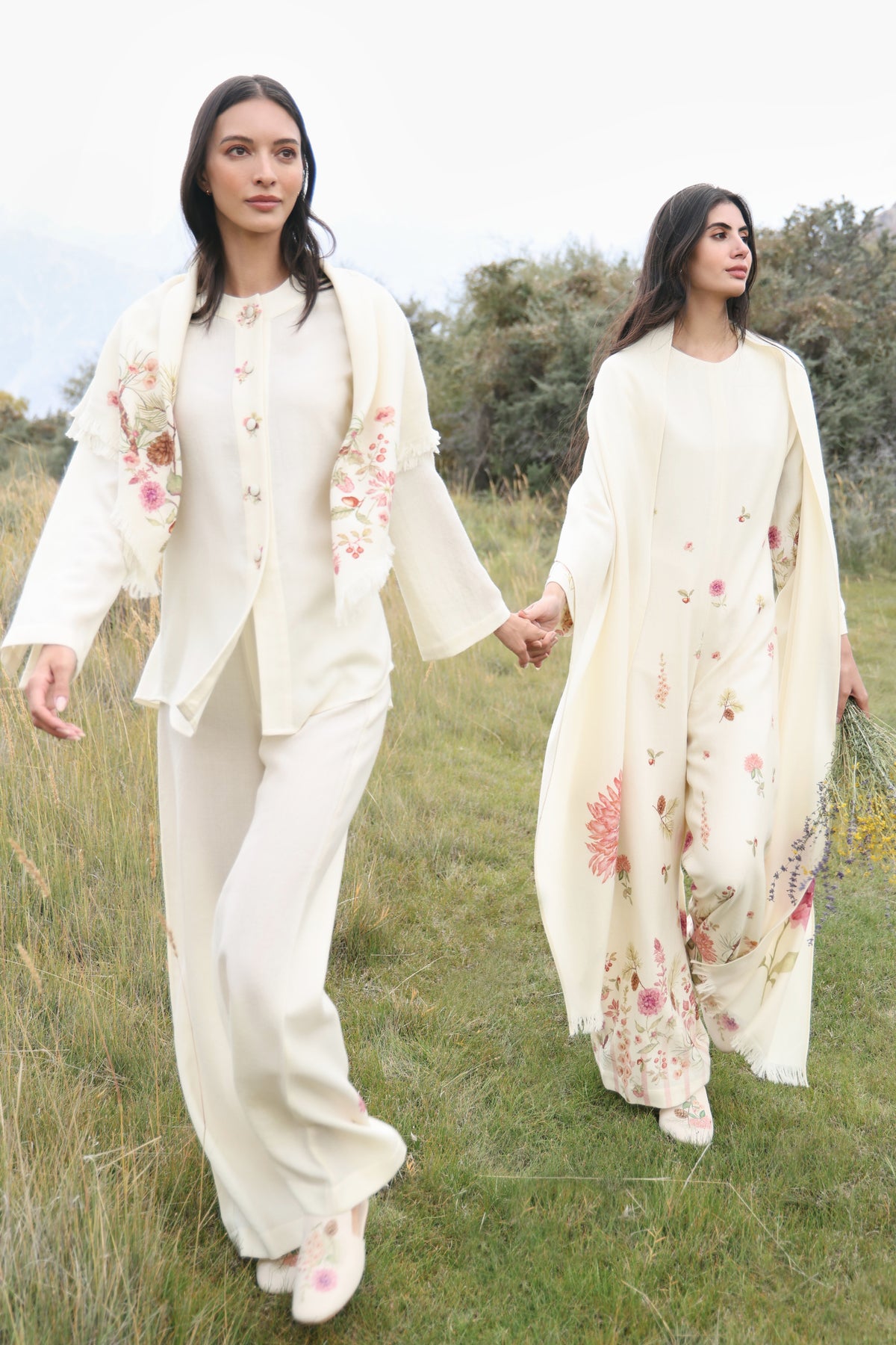 Winter Hush Woollen Scarf (Ivory Alpine Botanics)