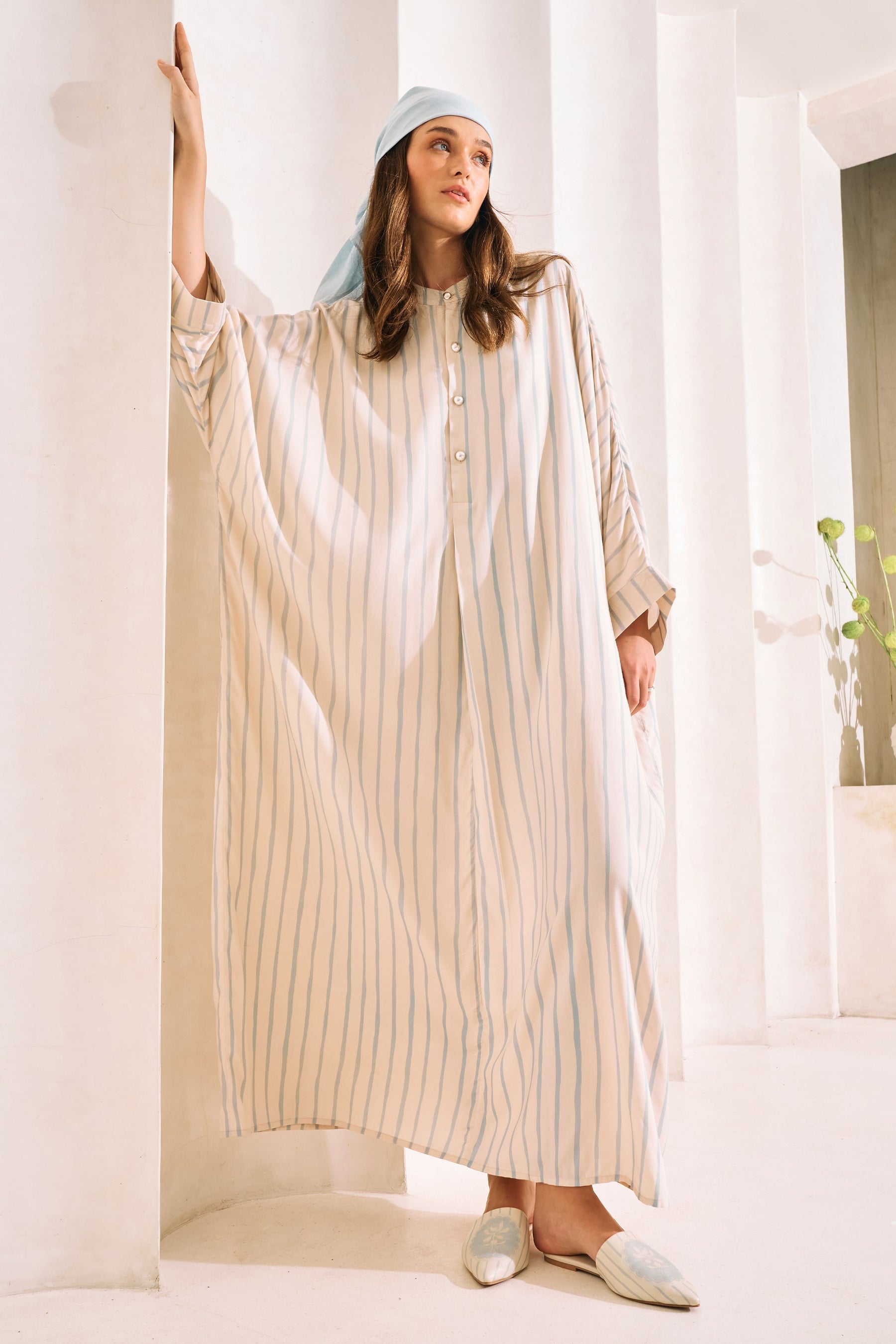 Oasis Print Kaftaan Dress (Spring Blue)
