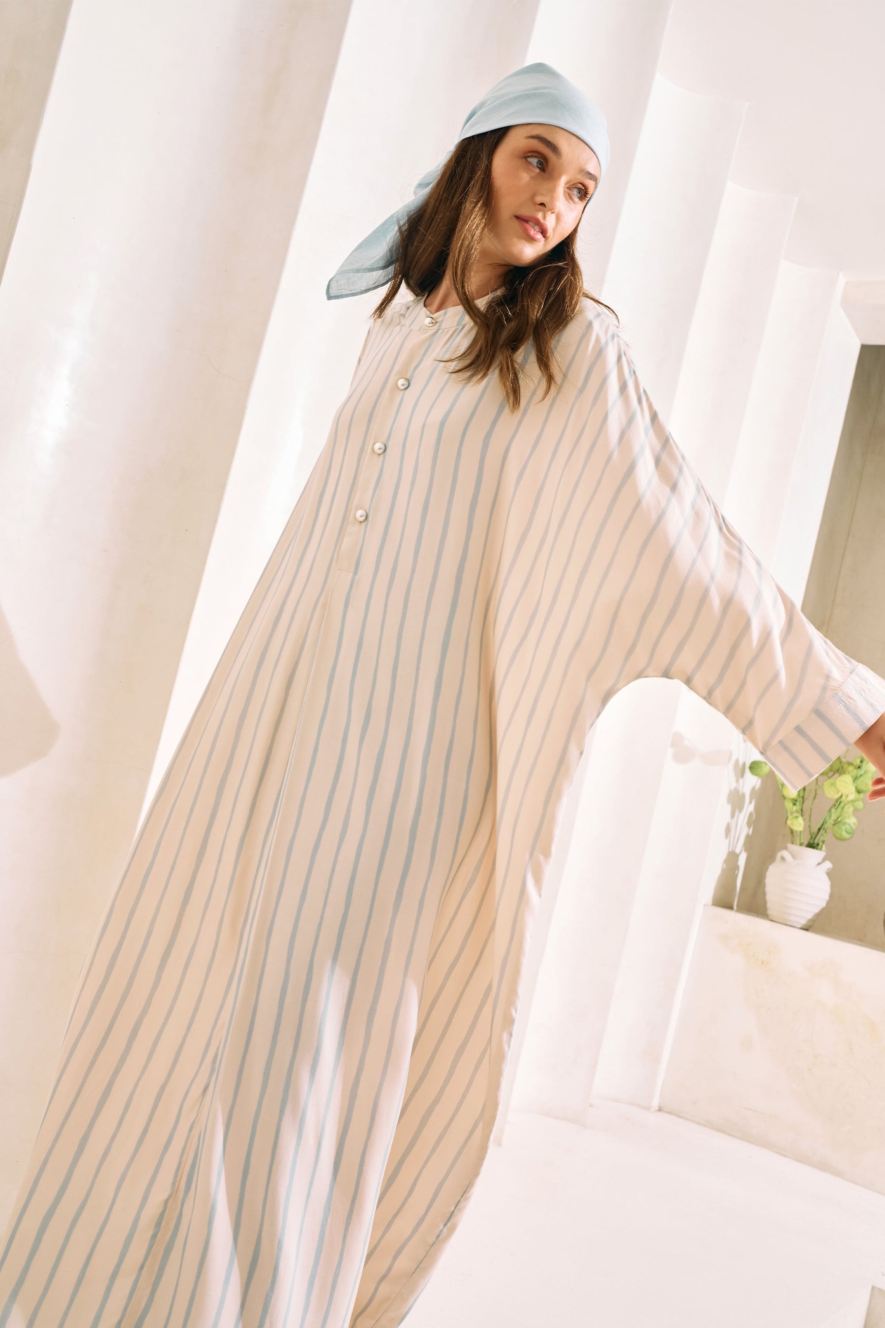 Oasis Print Kaftaan Dress (Spring Blue)