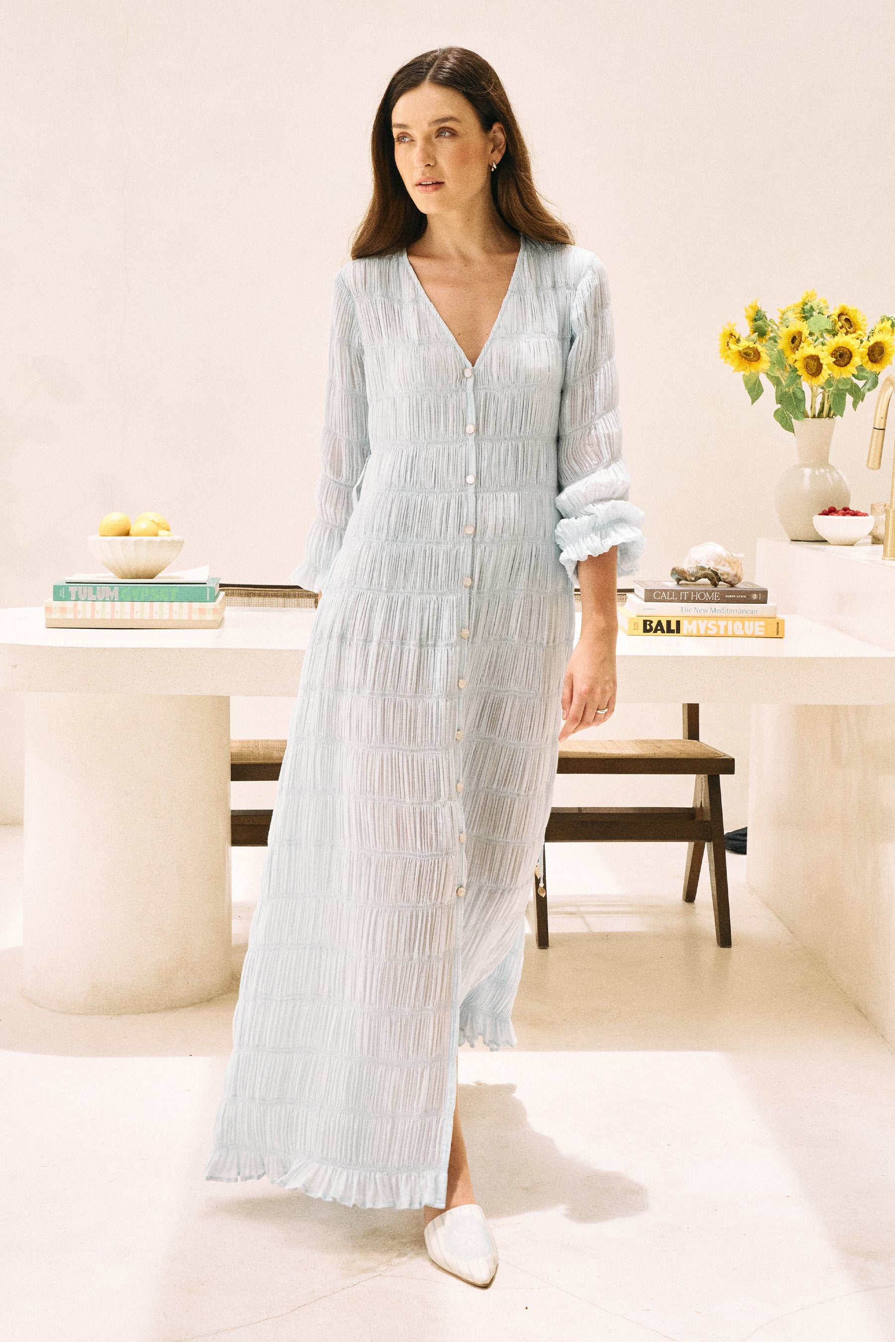 Spring Blue Open Sky Flowy Maxi Dress