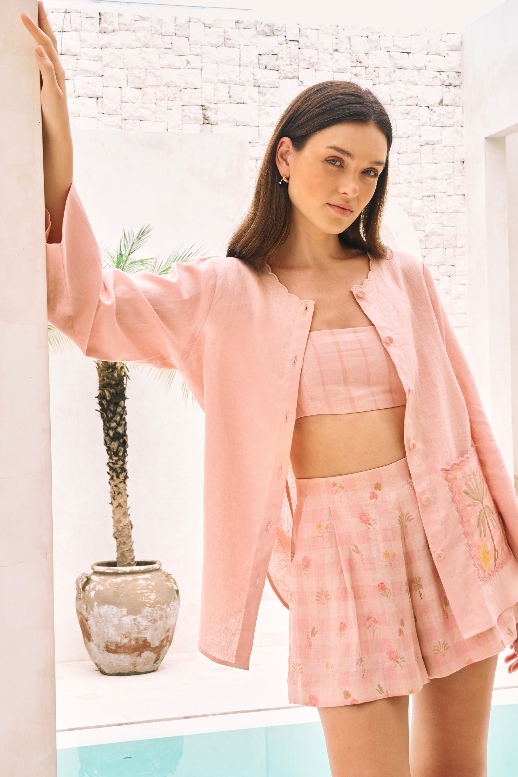 Dusty Pink Daydream Organic Linen Bandeau Top