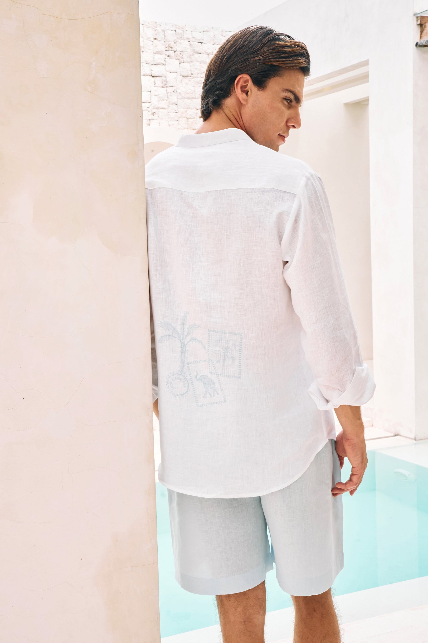 Oasis Back Print Shirt- MAN (White & Spring Blue)