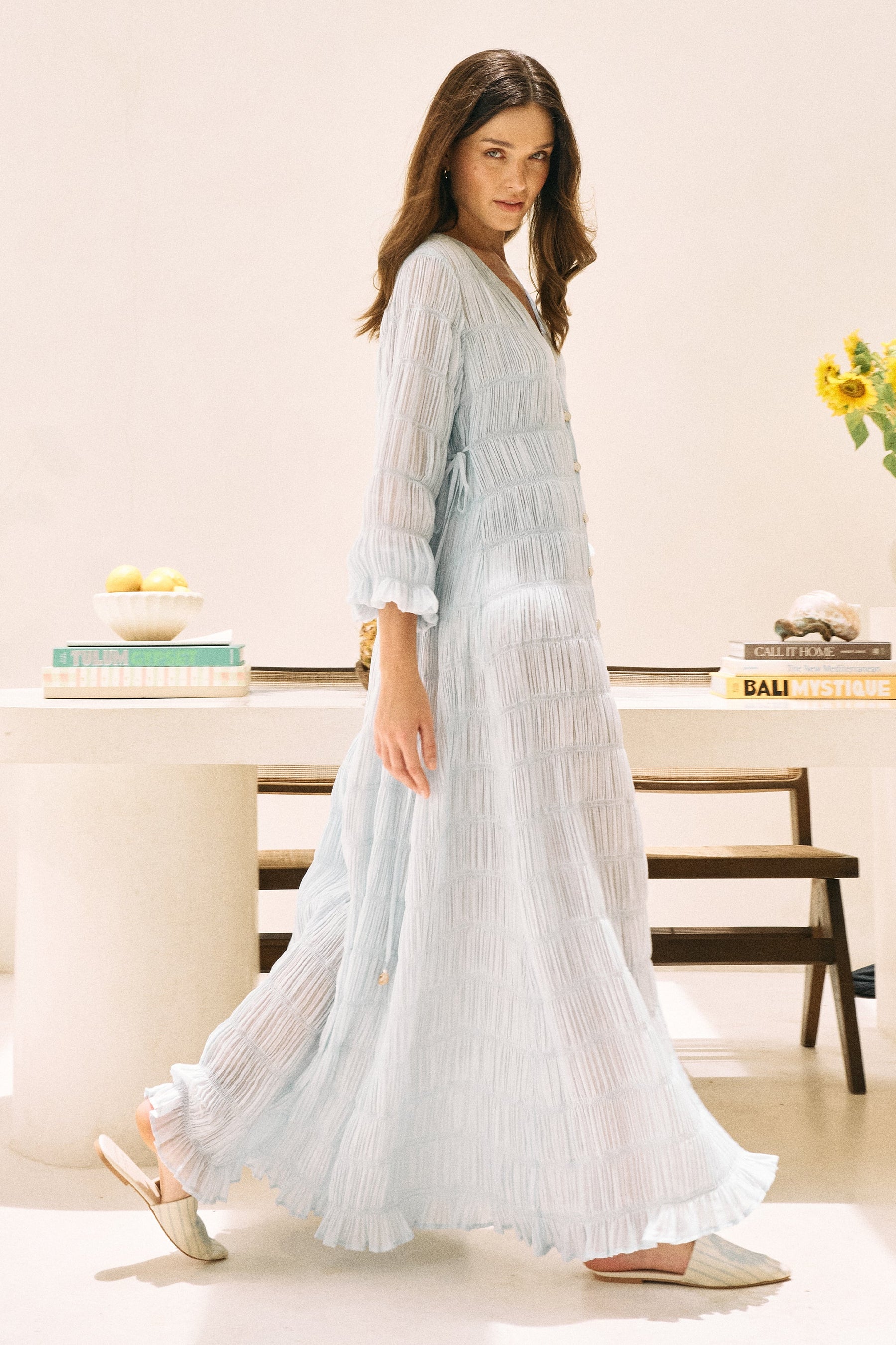 Spring Blue Open Sky Flowy Maxi Dress