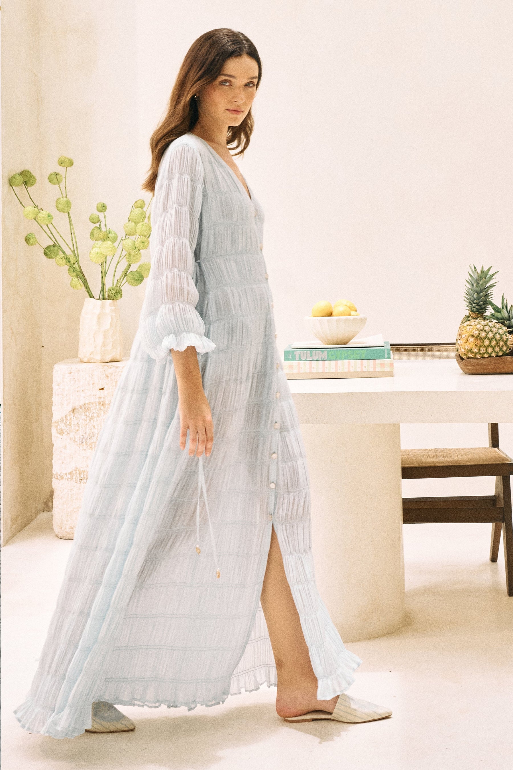 Spring Blue Open Sky Flowy Maxi Dress