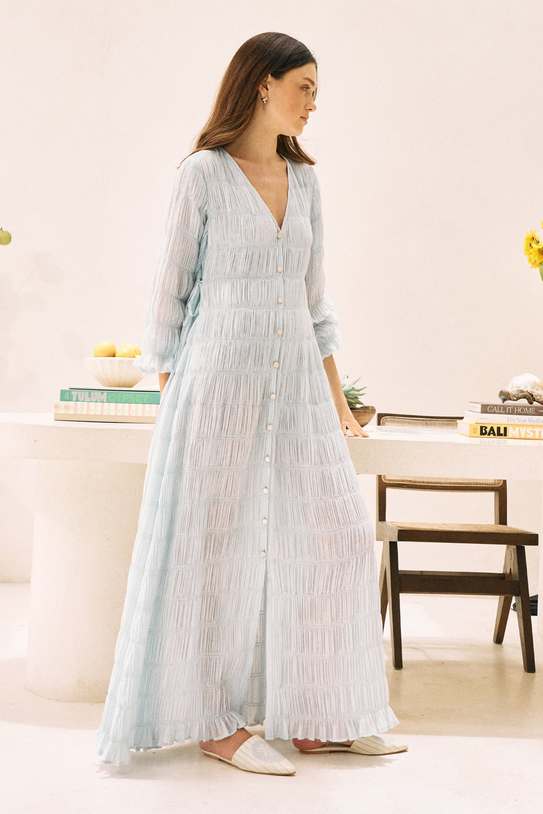 Spring Blue Open Sky Flowy Maxi Dress