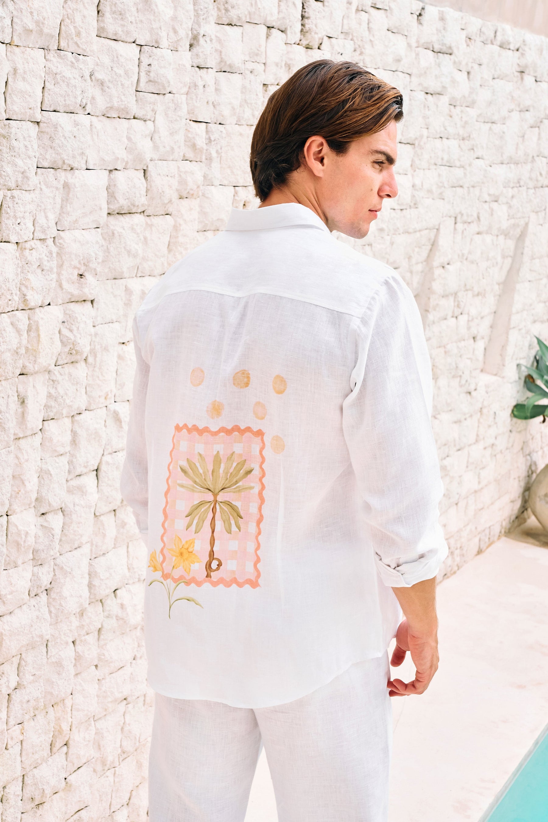Postcard Back Print Shirt- MAN (White)