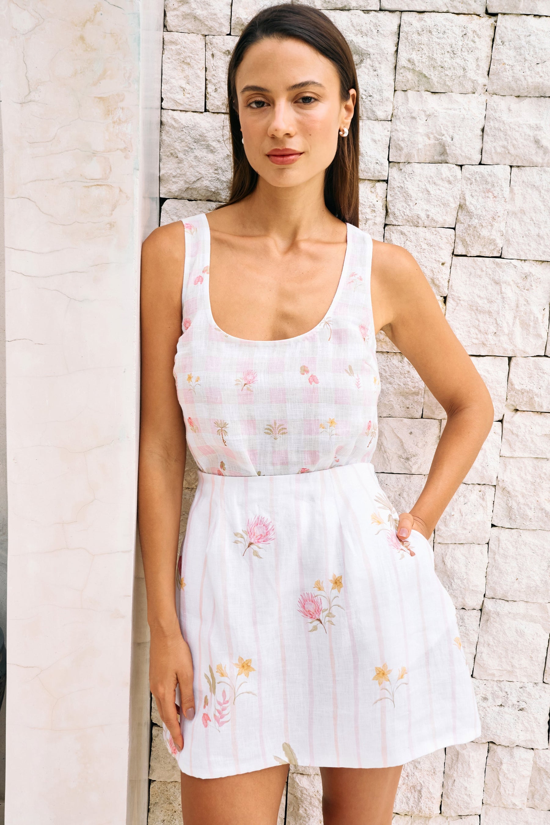 Postcard Skirt (White Floral Print)