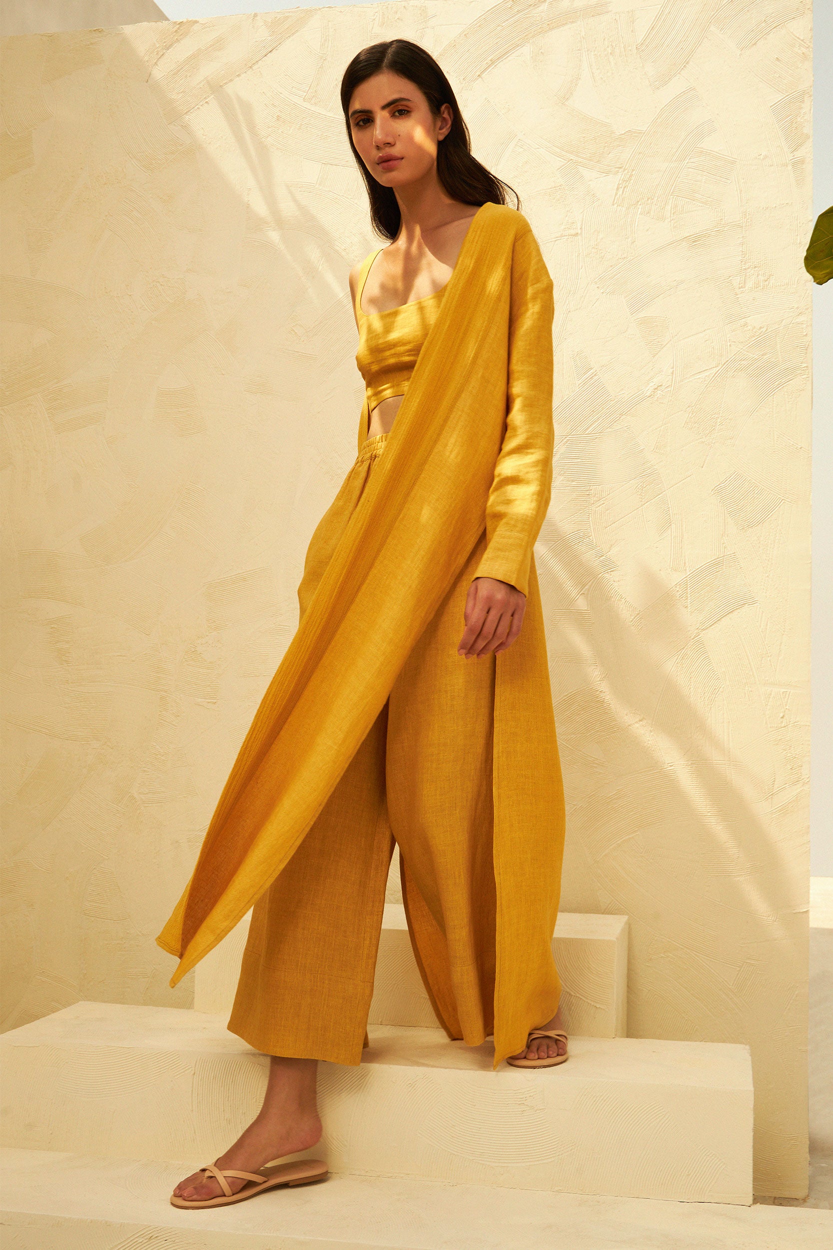 Organic Overlay Clothing| Mustard Organic Linen Overlay with High Side Slits