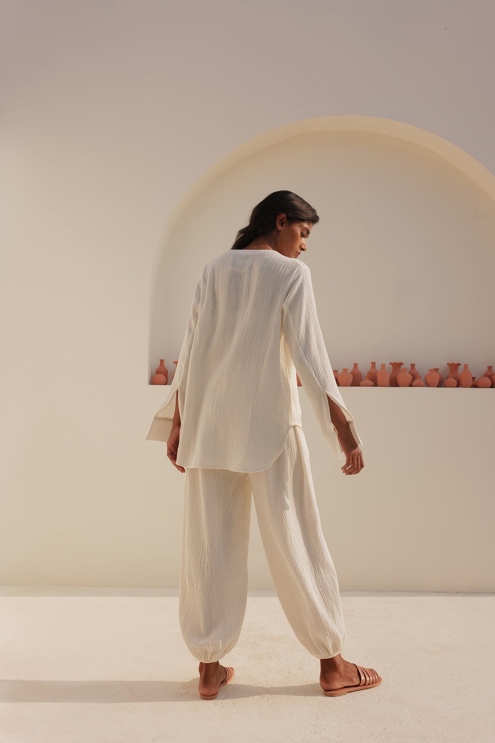 Ivory Organic Cotton Fluid Fit Front Button Down Top