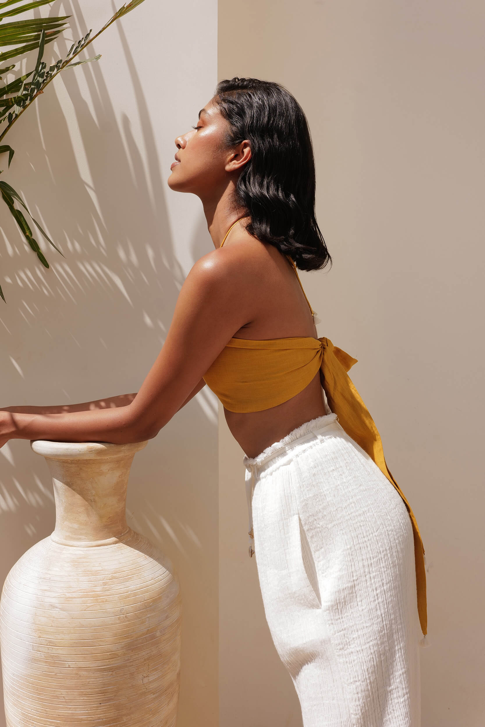 Sand Basic Tie Back Bandeau (Mustard)