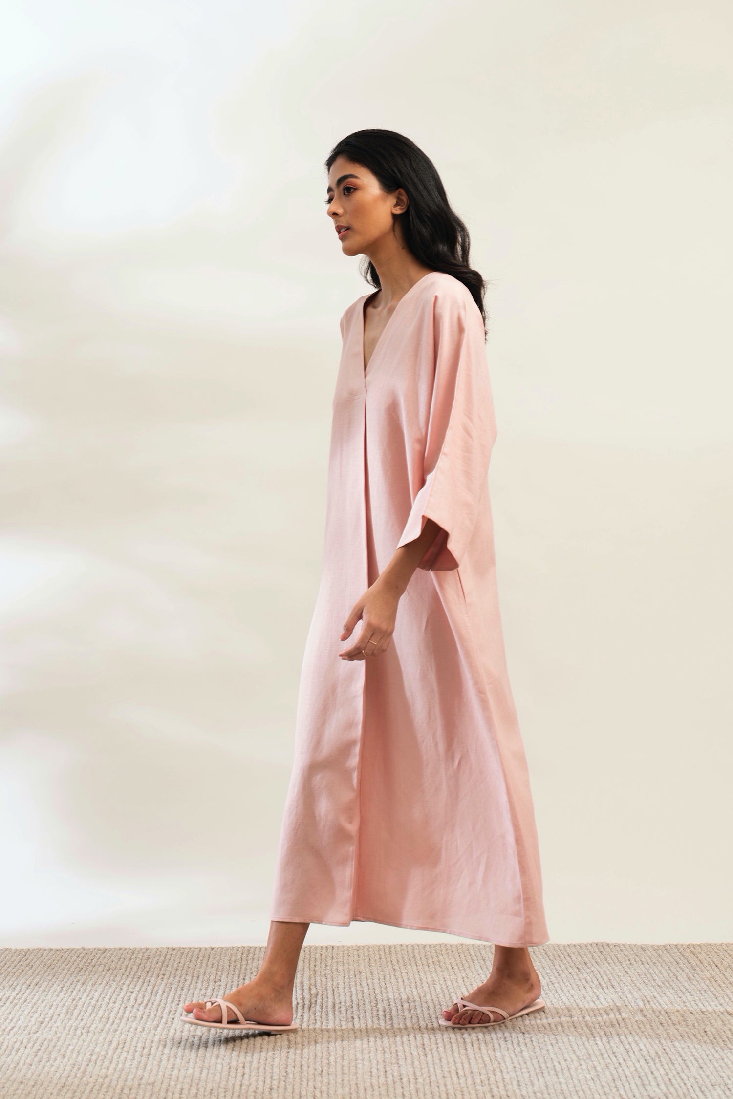 Dusty Pink loose fitting Organic Linen Kaftan straight Dress