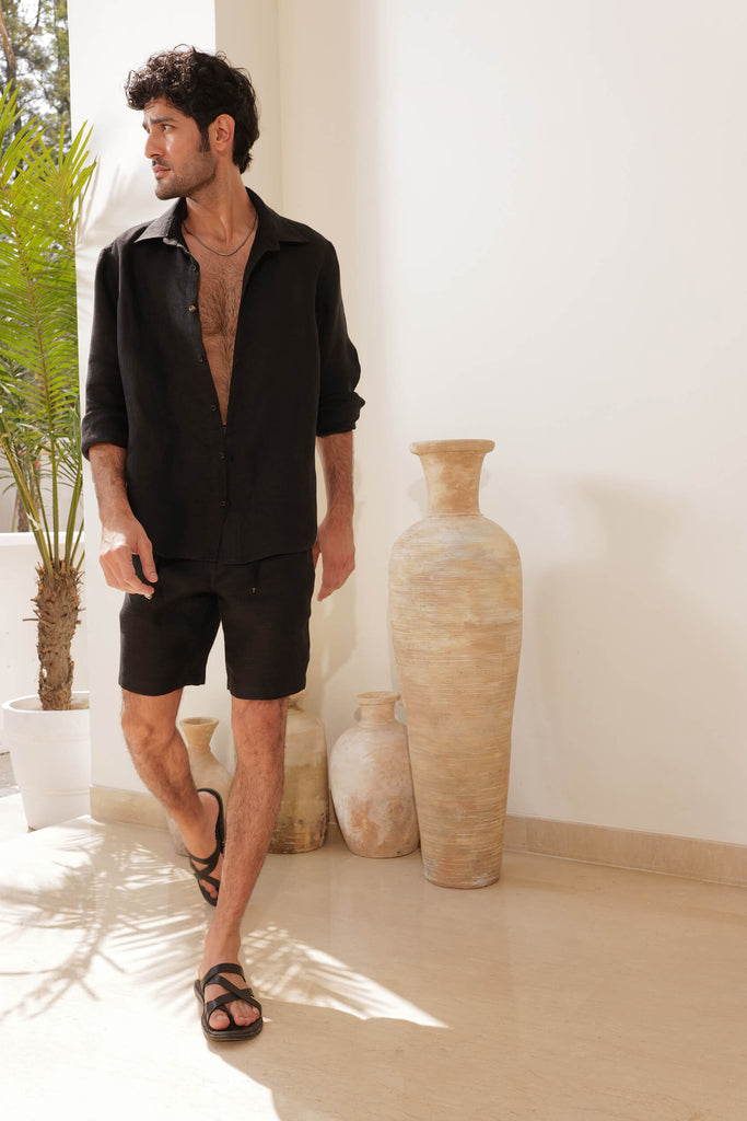 Organic Linen Shorts for Men | Relaxed Fit |Black linen Shorts