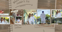 SAND by Shirin vacation photo collage featuring a couple in white linen shirts and relaxed holiday outfits