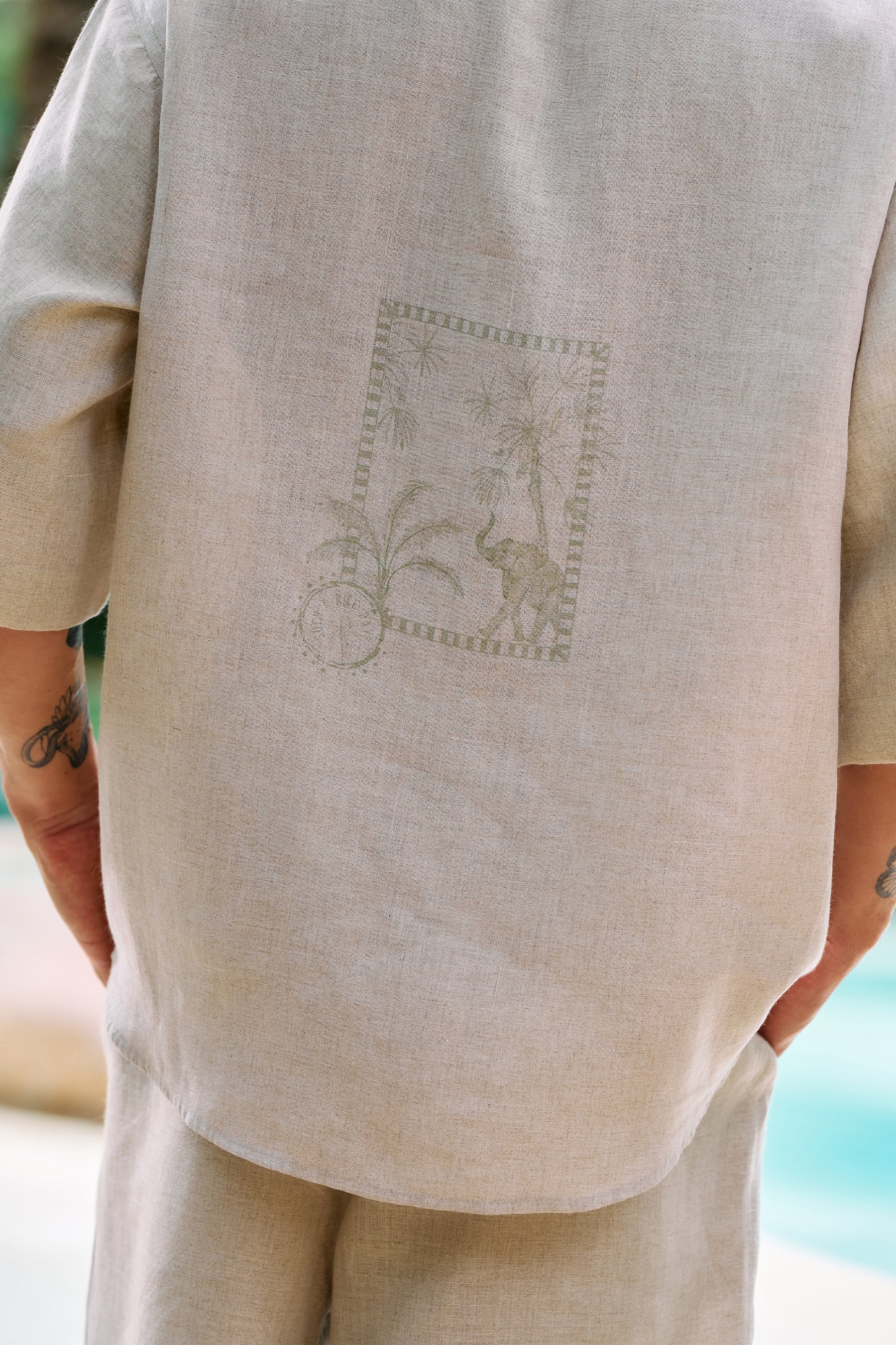 Horizon Back Print Linen Shirt for Man