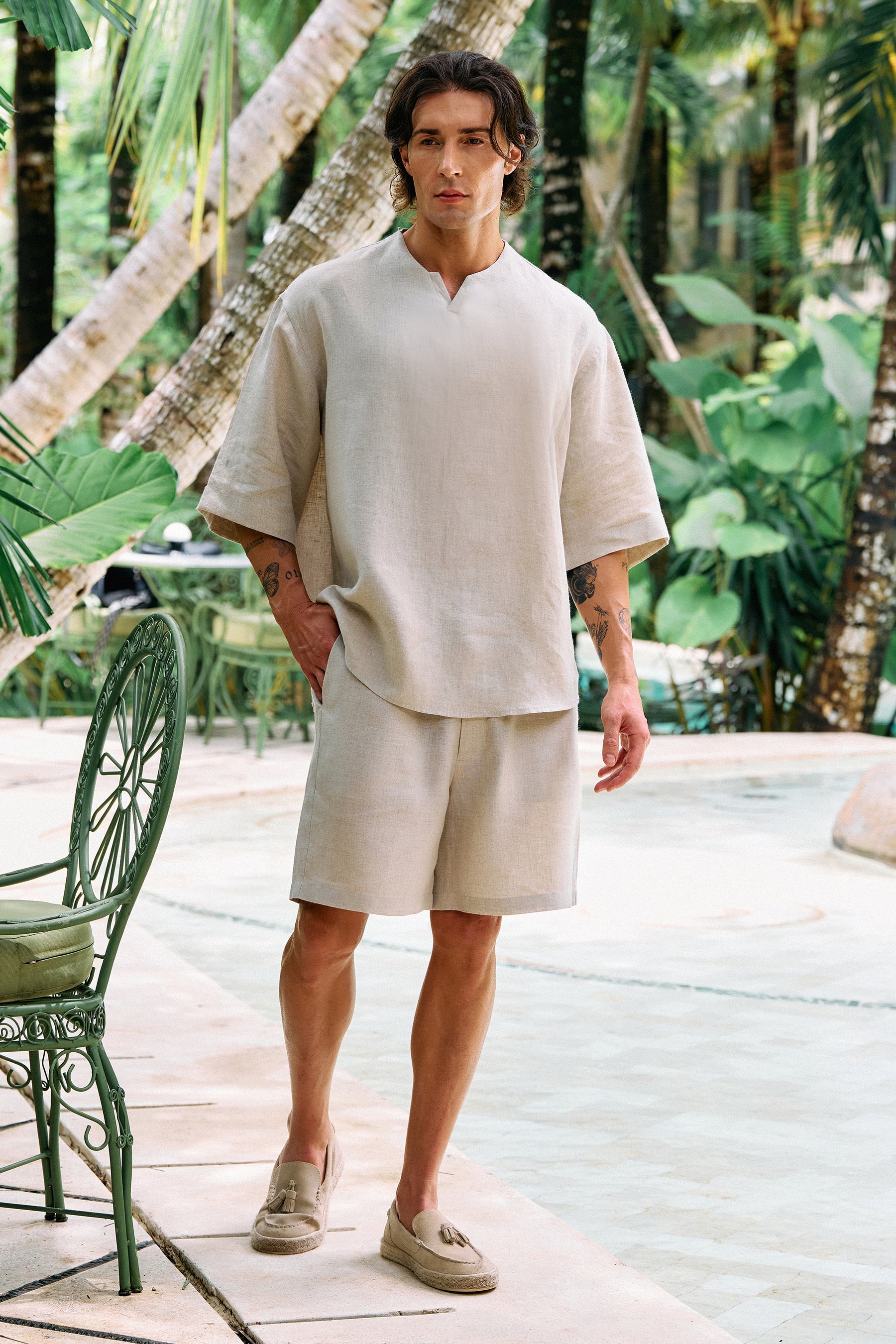 Horizon Back Print Shirt- MAN (Natural & Sage)