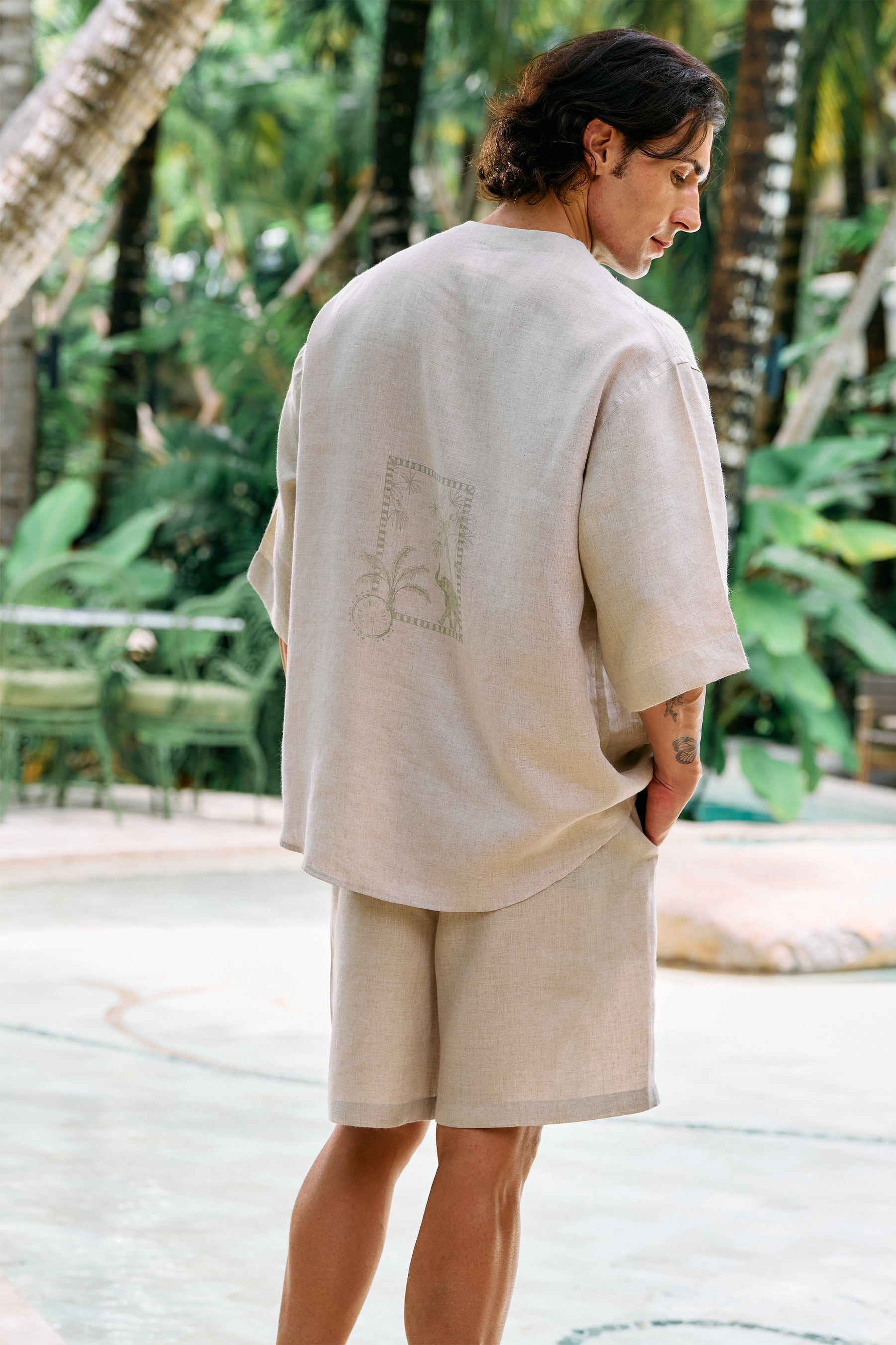 Horizon Back Print Linen Shirt for Man
