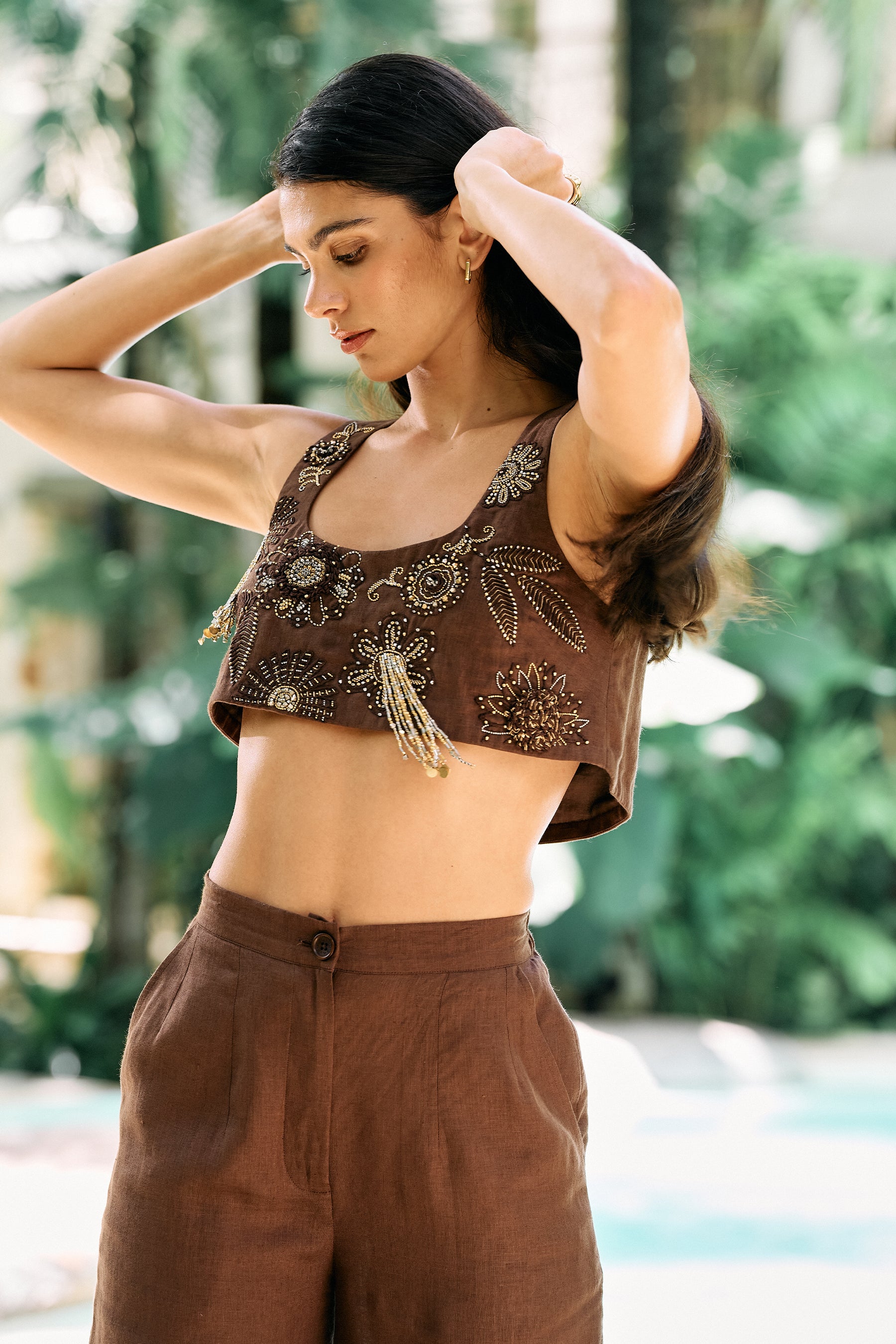 Espresso Afterlight Organic Linen Crop Top 