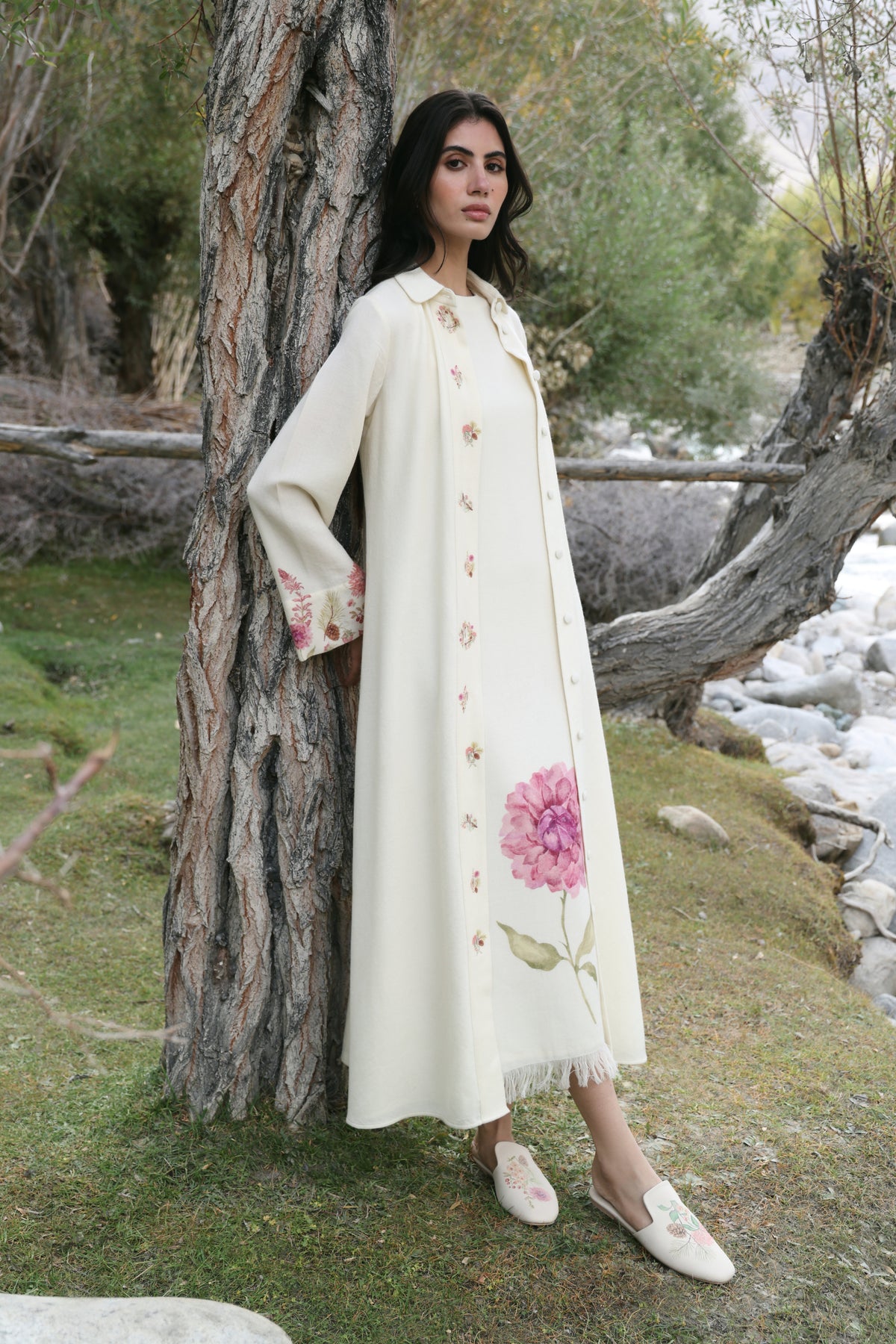 Day Bloom Woollen Dress (Ivory Alpine Botanics)