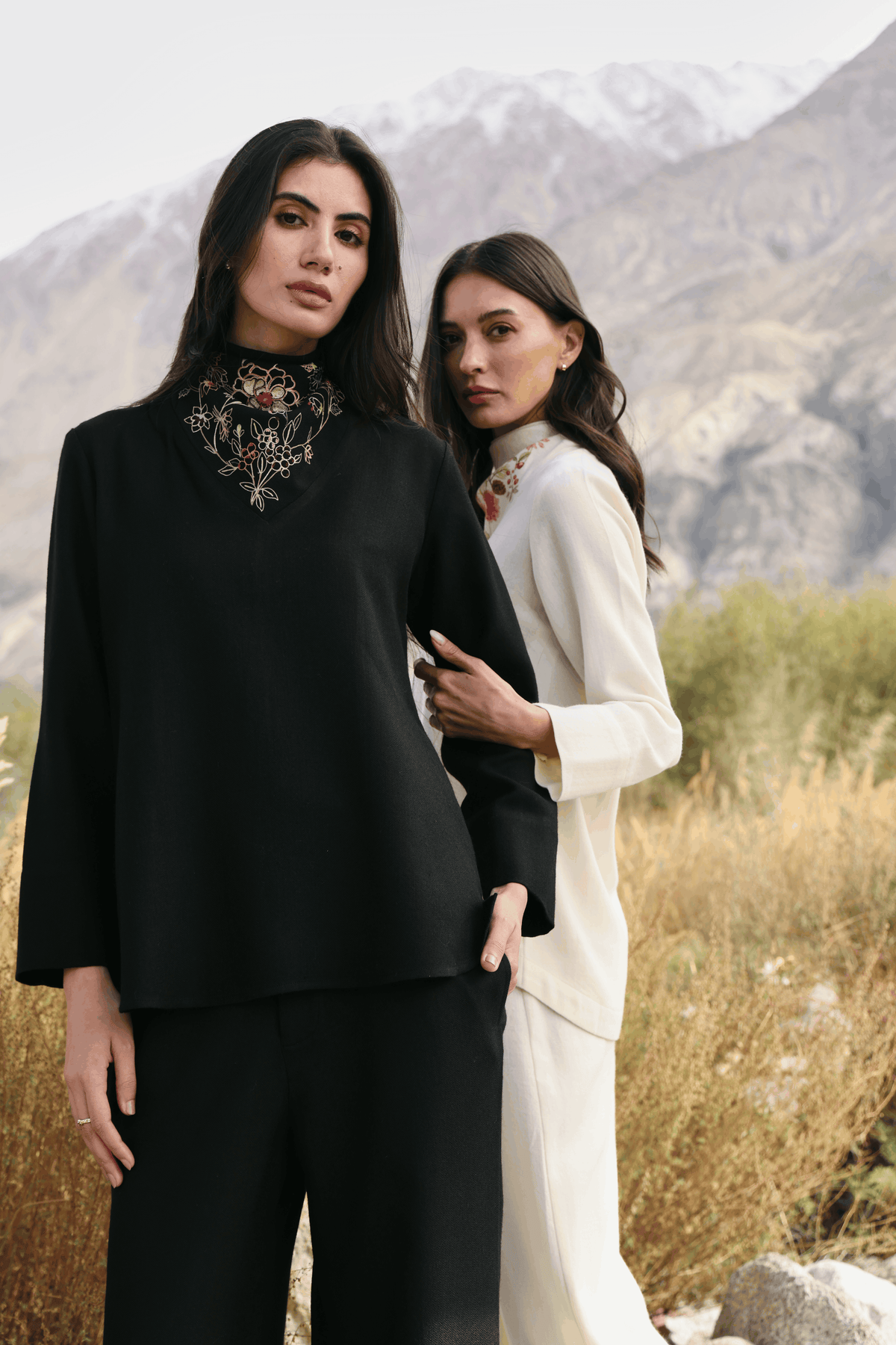 Winter Hush Button Scarf Woollen Top (Black)