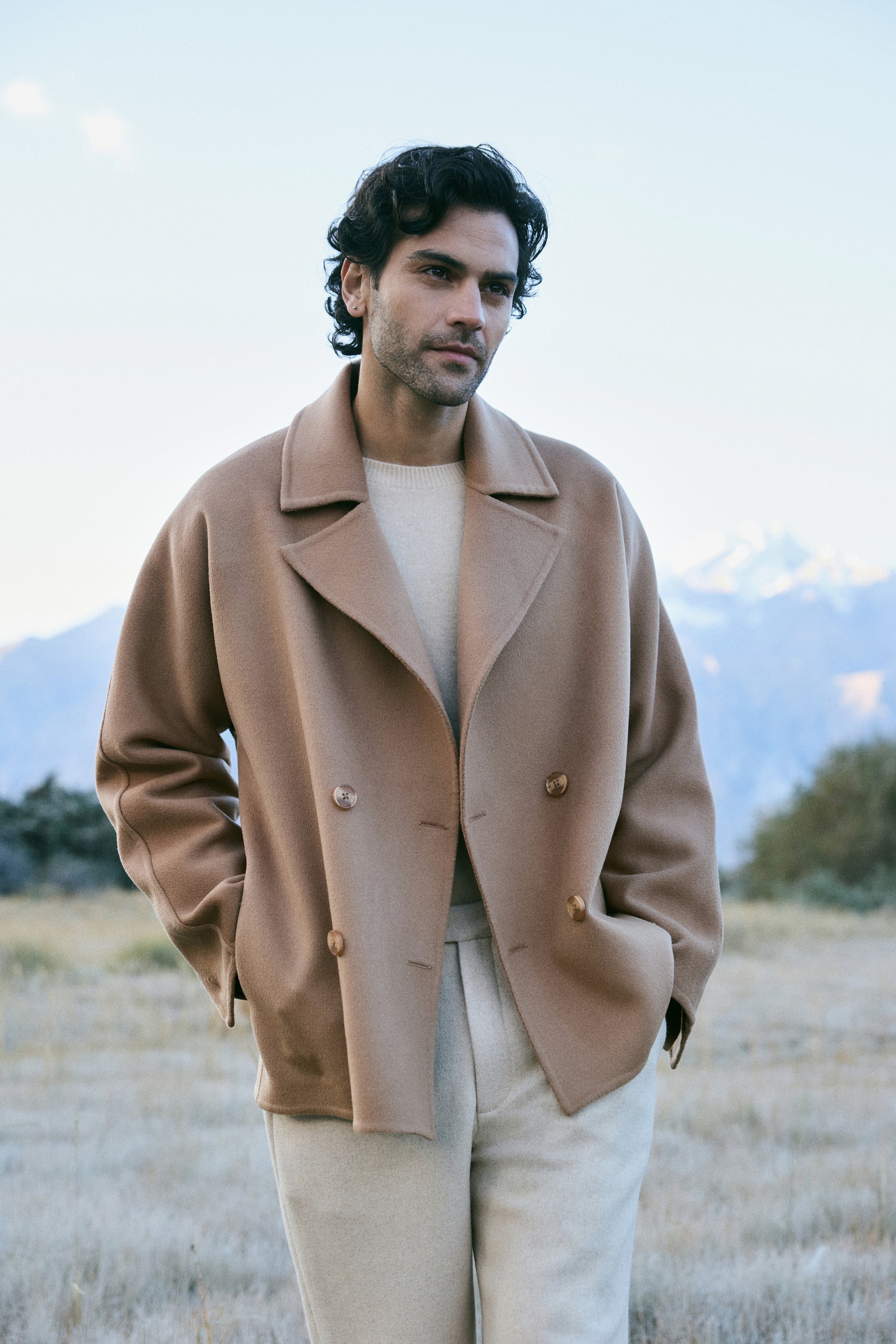 Cashmere-Silk-Merino Blend Short Coat-MAN (Warm Honey)