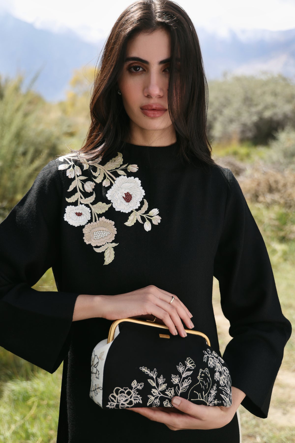 Nightfall Long Woollen Top (Black) & Laha Woollen Pants (Ivory)