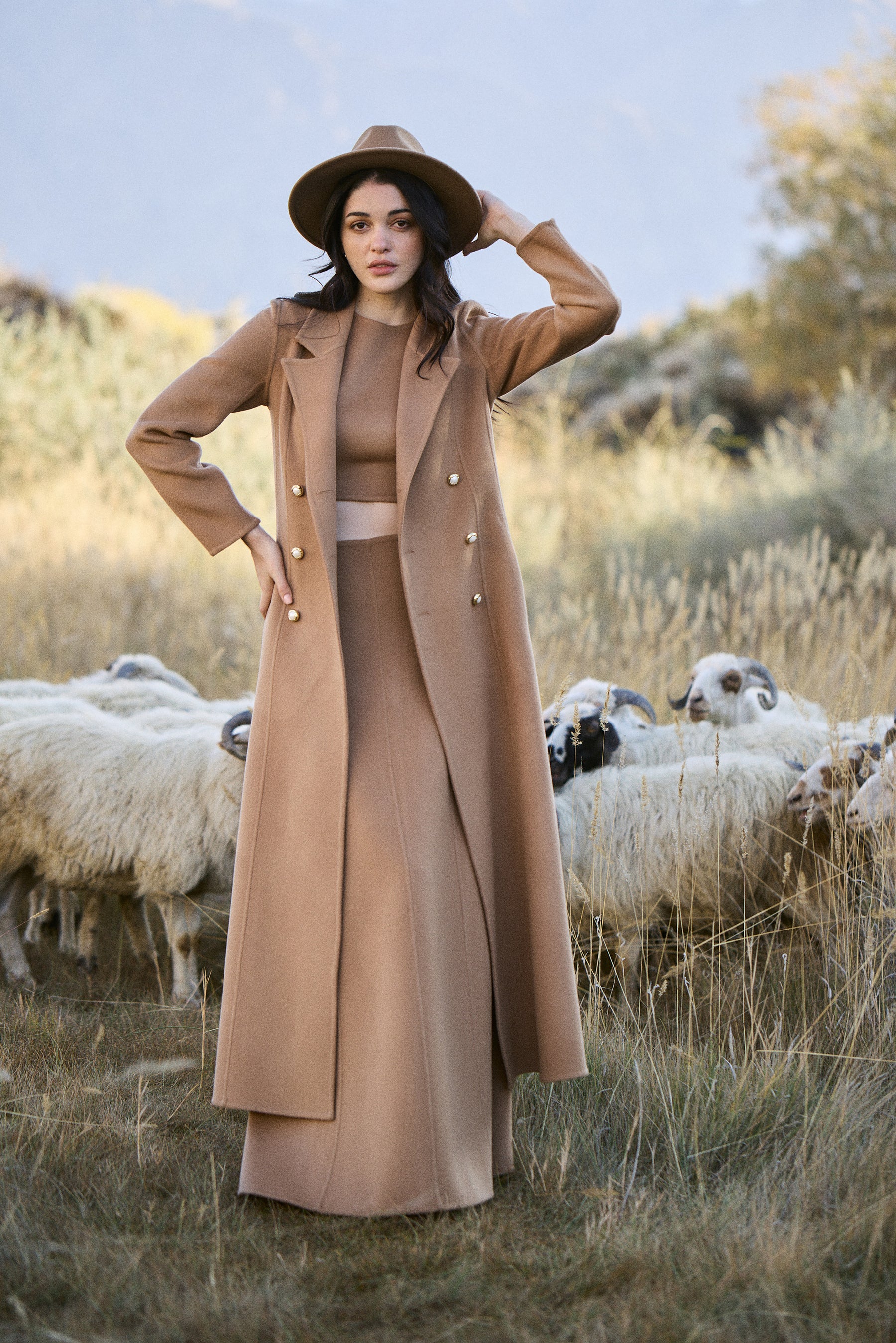 Cashmere-Silk-Merino Blend Skirt (Warm Honey)