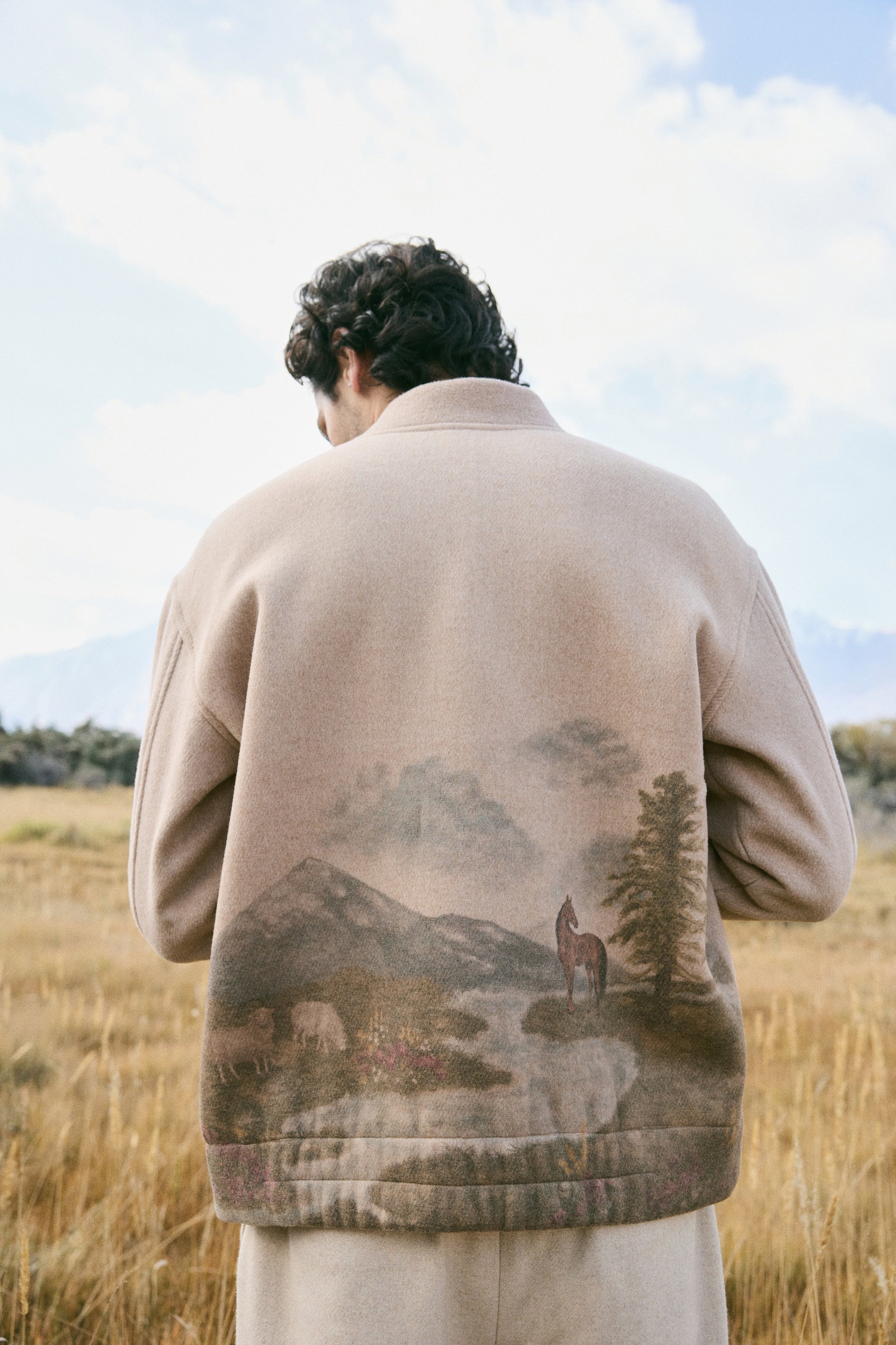 Valley Print Varsity Jacket -Man (Oatmeal)