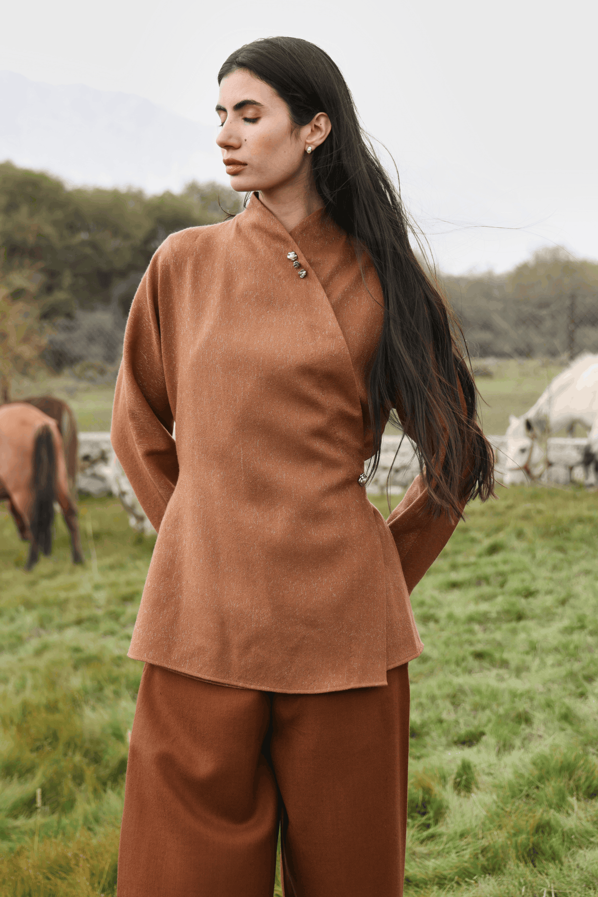 Autumn Chill Wrap Woollen Top (Maple)