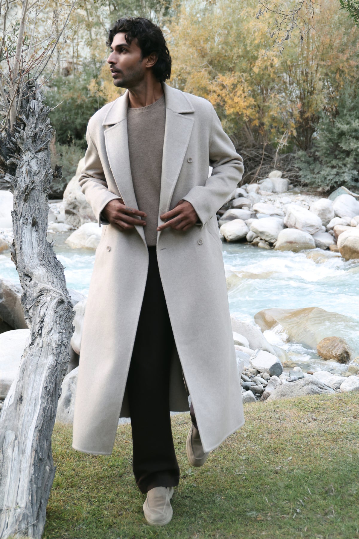 Cashmere-Silk-Merino Blend Long Coat-MAN (Winter Oat)