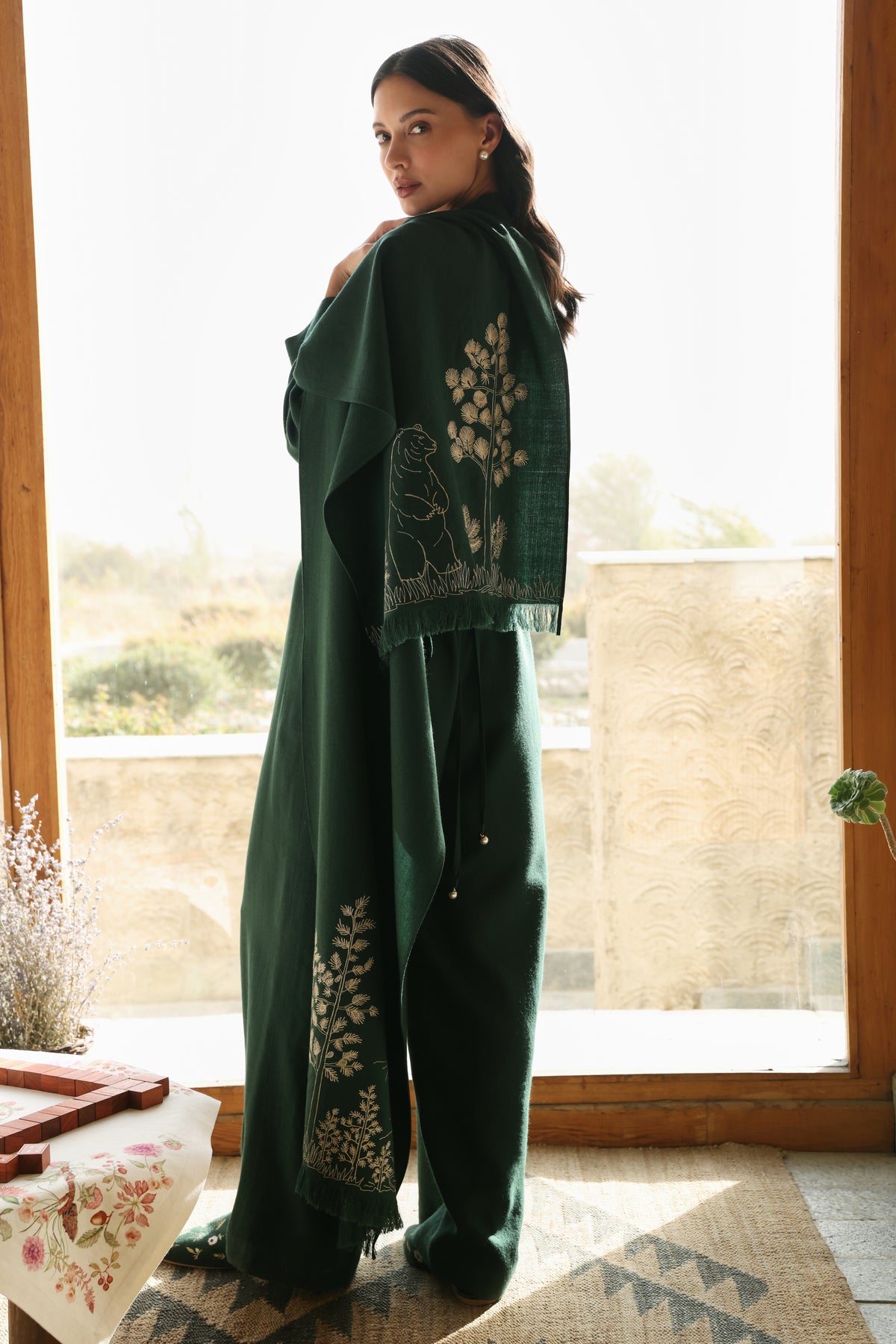 Evergreen Woollen Shawl (Forest Pine)