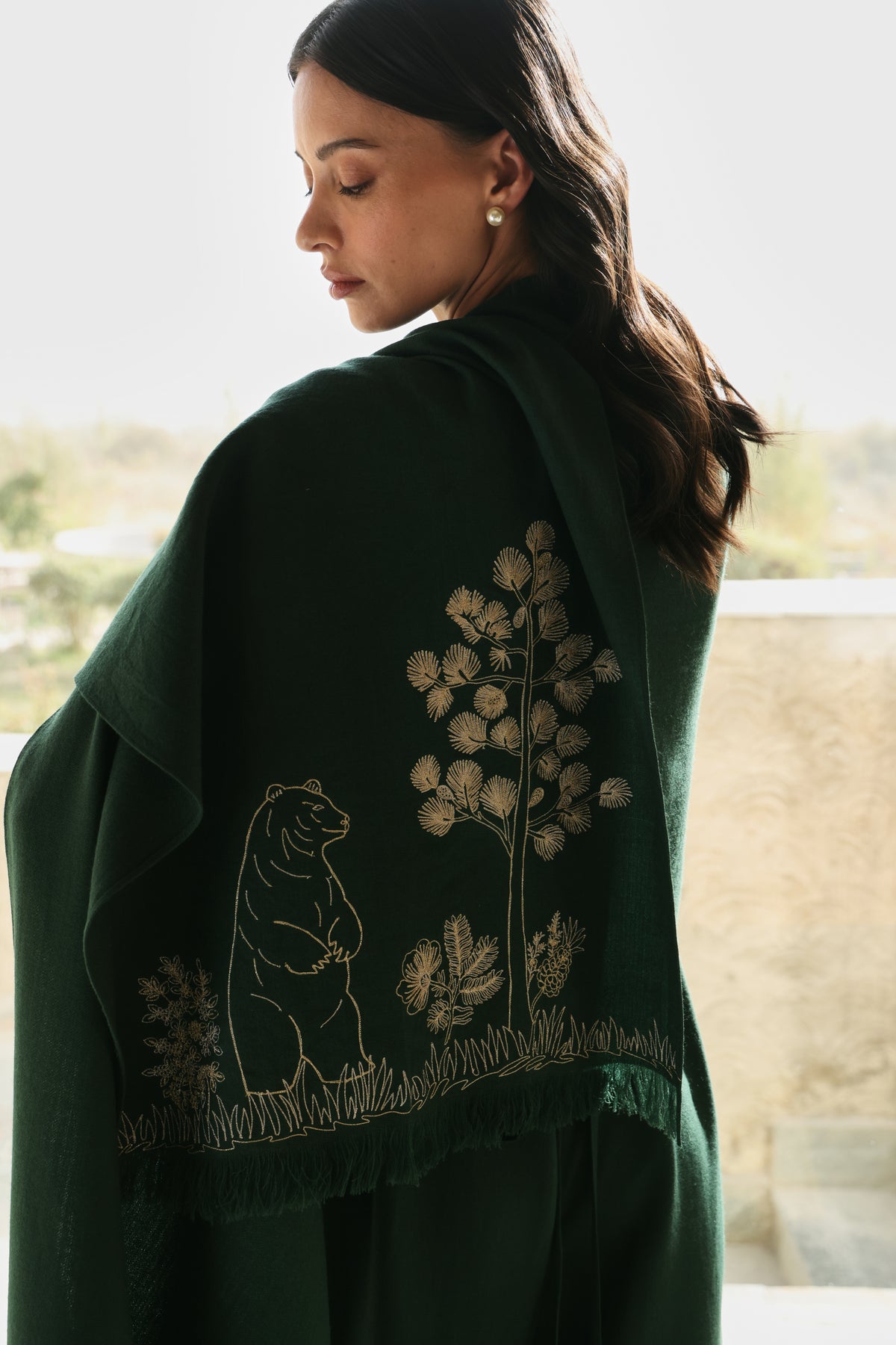Evergreen Woollen Jumpsuit (Forest Pine) & Evergreen Woollen Shawl (Forest Pine)