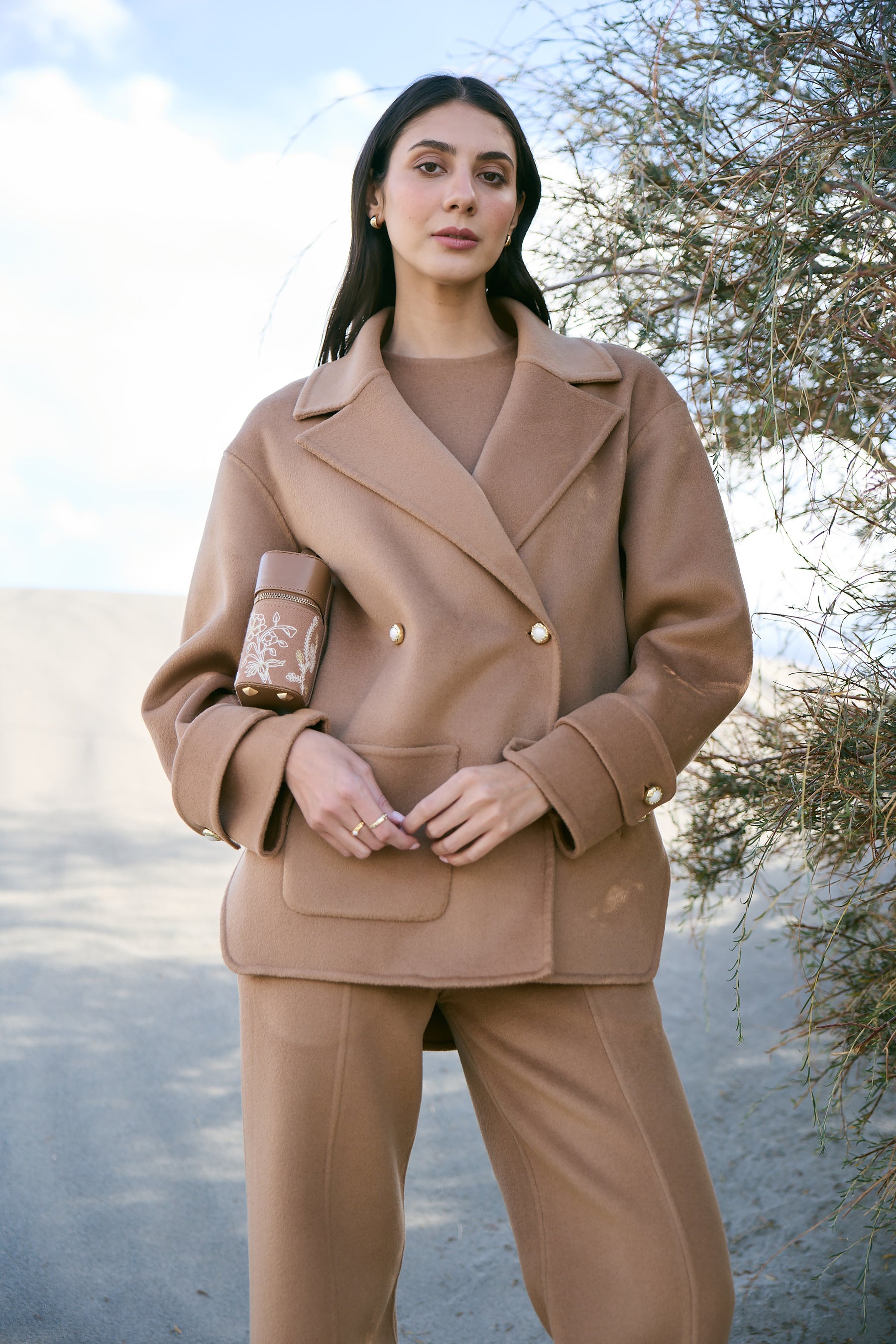 Cashmere-Silk-Merino Blend Short Coat (Warm Honey)