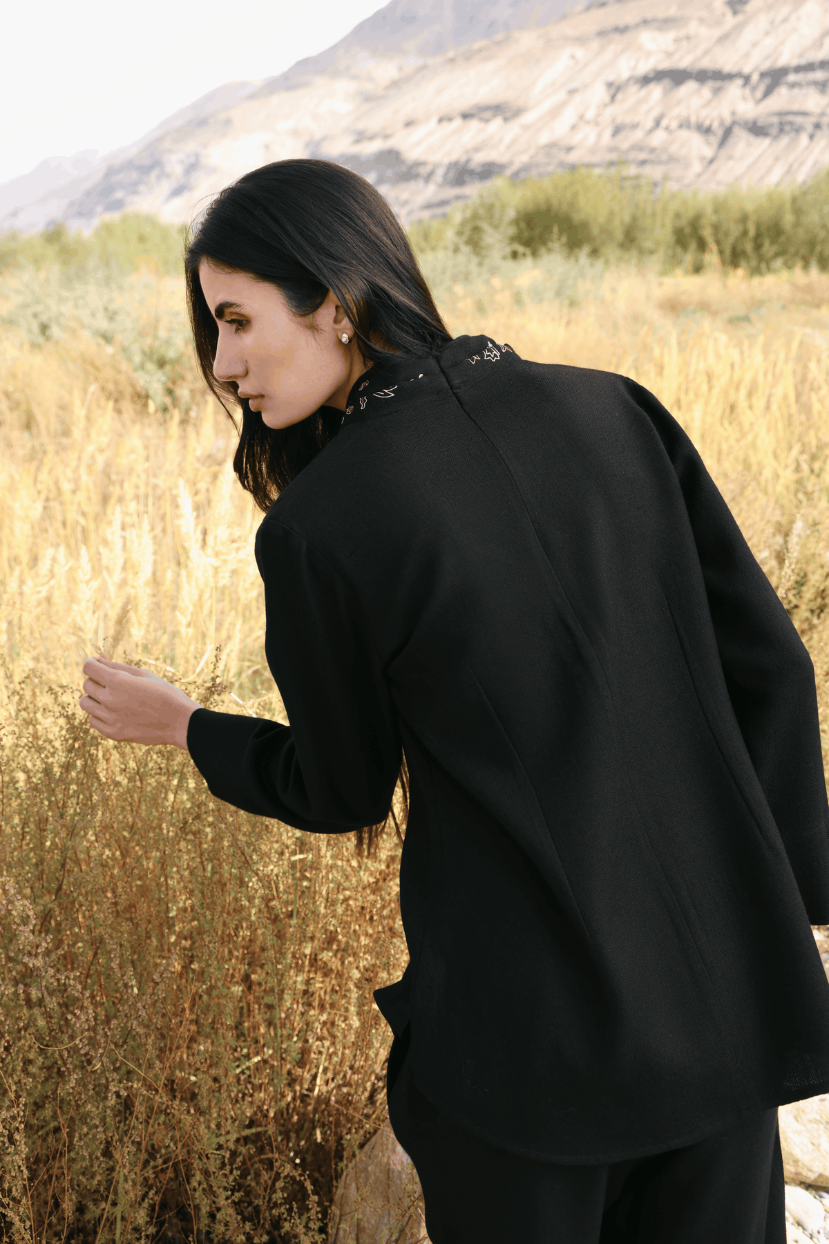 Winter Hush Button Scarf Woollen Top (Black)