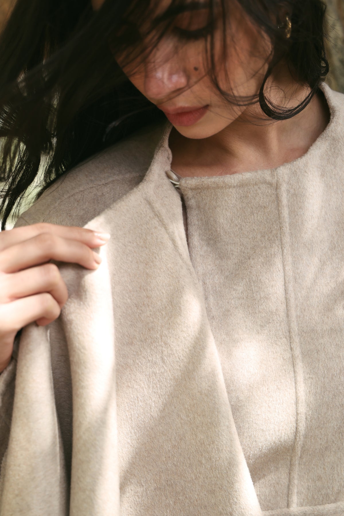 Cashmere-Silk-Merino Blend Scarf Coat (Winter Oat)
