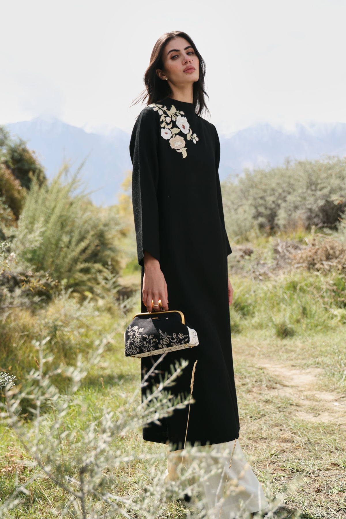Nightfall Long Woollen Top (Black) & Laha Woollen Pants (Ivory)