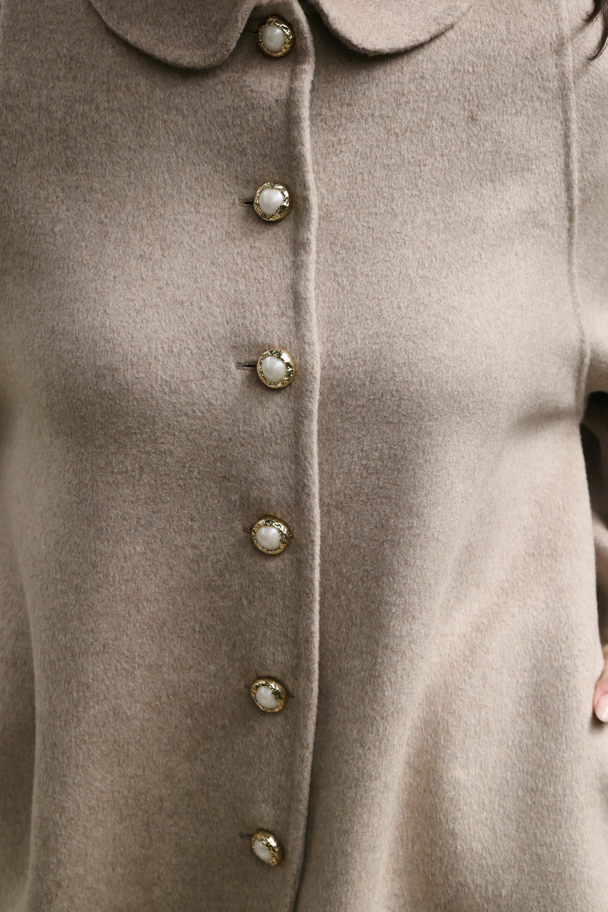 Cashmere-Silk-Merino Blend Kitten Collar Coat (Winter Oat) & Cashmere-Silk-Merino Blend Column Skirt (Winter Oat)