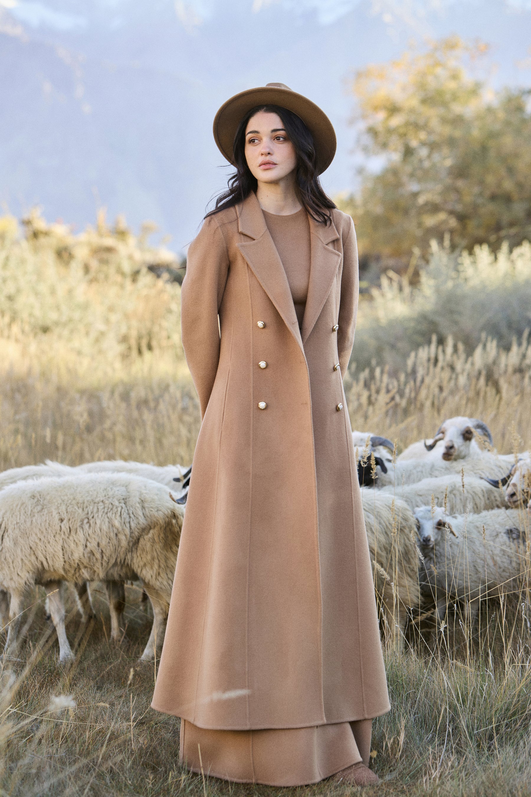 Cashmere-Silk-Merino Blend Dress Coat (Warm Honey)
