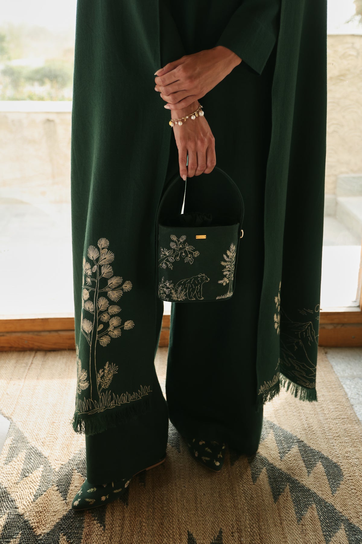 Evergreen Woollen Jumpsuit (Forest Pine) & Evergreen Woollen Shawl (Forest Pine)